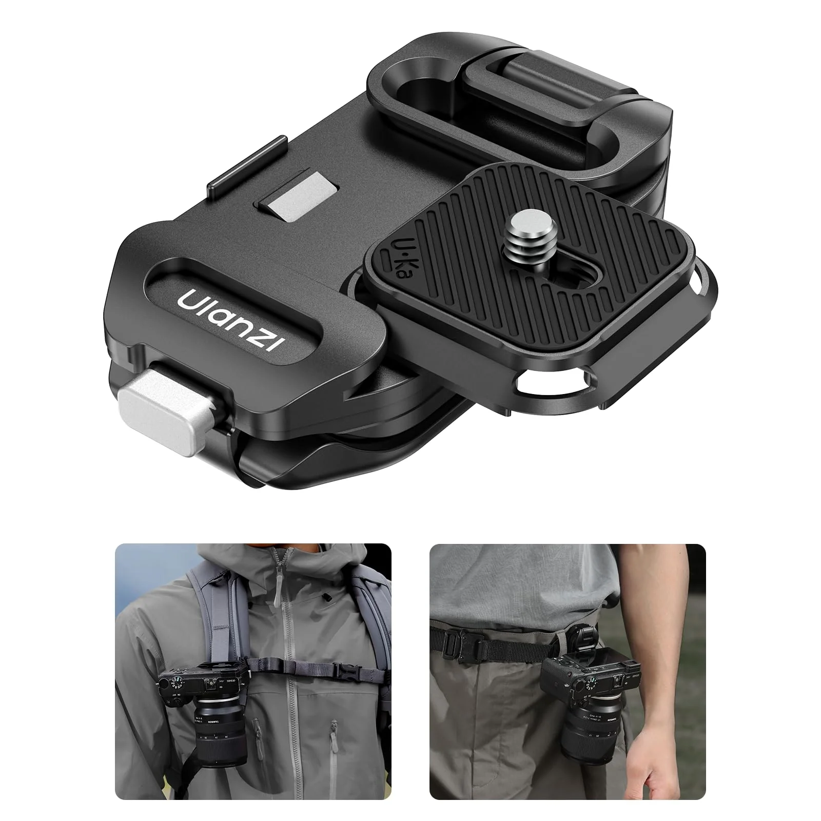 ULANZI Camera Backpack Strap Clip,w Plate Quick Release System, Compatible w Uka QR Plates, for Sony, Nikon, Fuji, DSLR Action Cam Mount, Bearable Load up to 10kg【Not Compatible w F38/Arca System】