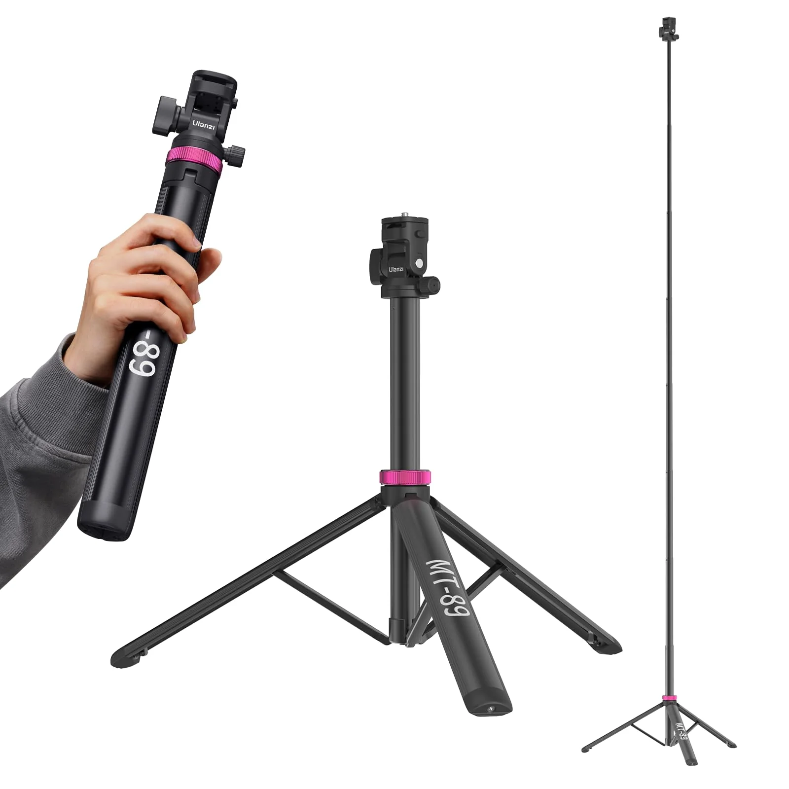 ULANZI MT-89 Extendable Tripod Aluminum, 82" Portable Adjustable Light Stand with 1/4" Screw Quick Release, Camera Phone Tripod for Camera Video Light Smartphone, Lightweight for Travel,Up Load 2.2LBS 82 inch-Original Version