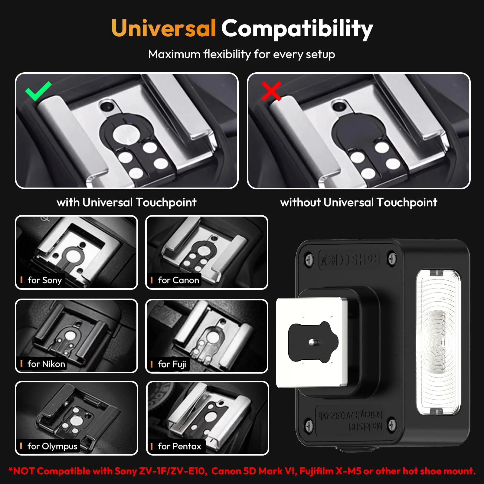 ULANZI SL01 Mini Camera Flash, GN8 6500K Mini Flash Speedlite, 4 Power Levels, Compatible with Sony ZV-1/ZV-E10/Canon/Nikon/Fuji/Panasonic/Leica/Olympus, 【Not Fits Sony ZV-1F】 SL01-Mini Flash Speedlite - Image 2
