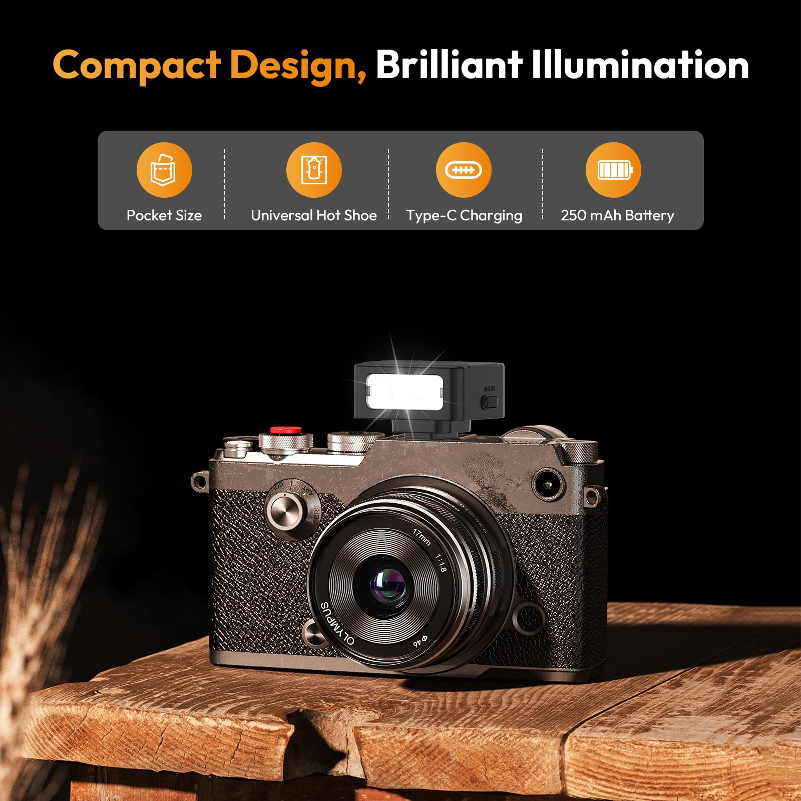 ULANZI SL01 Mini Camera Flash, GN8 6500K Mini Flash Speedlite, 4 Power Levels, Compatible with Sony ZV-1/ZV-E10/Canon/Nikon/Fuji/Panasonic/Leica/Olympus, 【Not Fits Sony ZV-1F】 SL01-Mini Flash Speedlite - Image 5