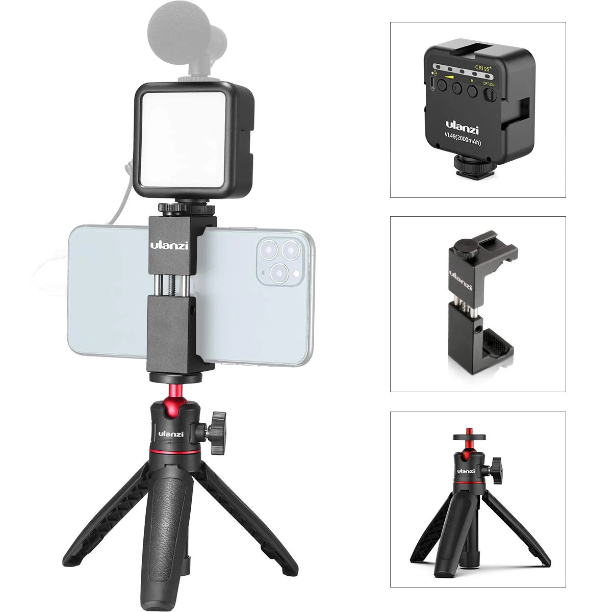 ULANZI Smartphone Vlogging Kit with Adjustable Handle Grip, Mini Tripod, Dimmable LED Light - YouTube, TIK Tok, Vlogging Equipment for iPhone/Android Smartphone Video Kit (ST-02S) ST-02S - Image 2