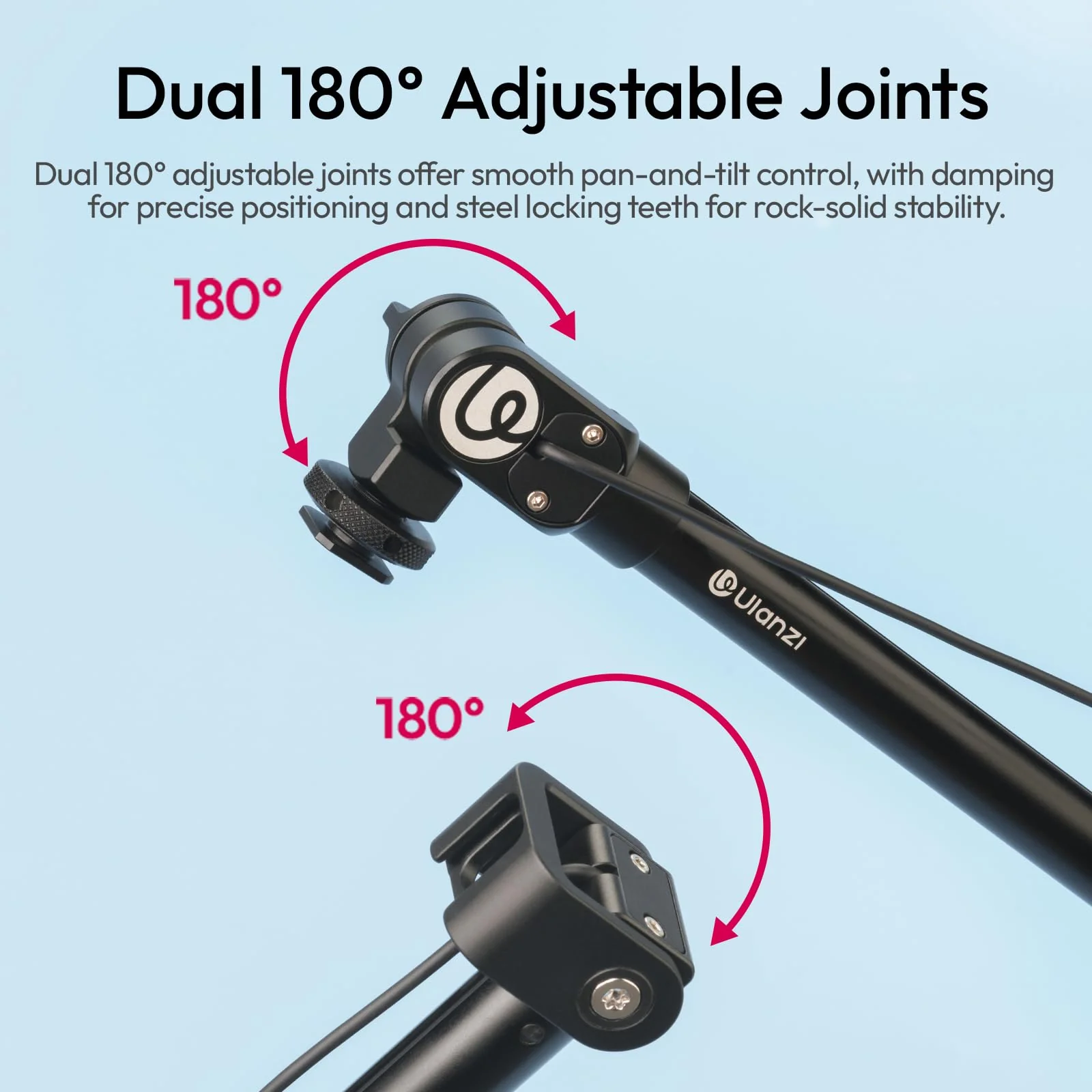 ULANZI ZJ08 Extendable Cold Shoe Mic Arm Pole with Built-in 3.5mm Audio Cable, 3 Section Aluminum Microphone Boom Pole for Cold Shoe Microphones, Angle Length Adjustable, 1KG Max Load - Image 3
