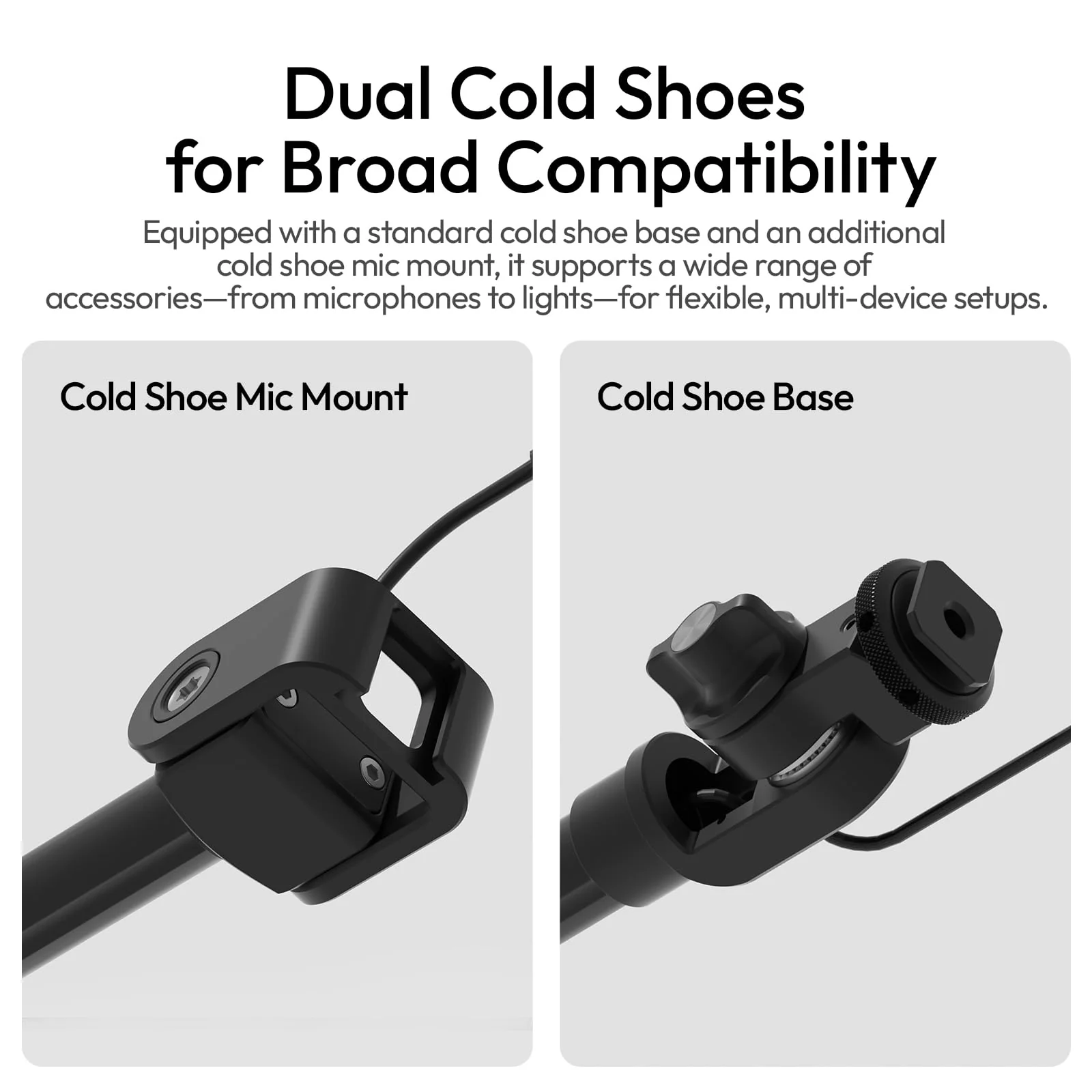 ULANZI ZJ08 Extendable Cold Shoe Mic Arm Pole with Built-in 3.5mm Audio Cable, 3 Section Aluminum Microphone Boom Pole for Cold Shoe Microphones, Angle Length Adjustable, 1KG Max Load - Image 4