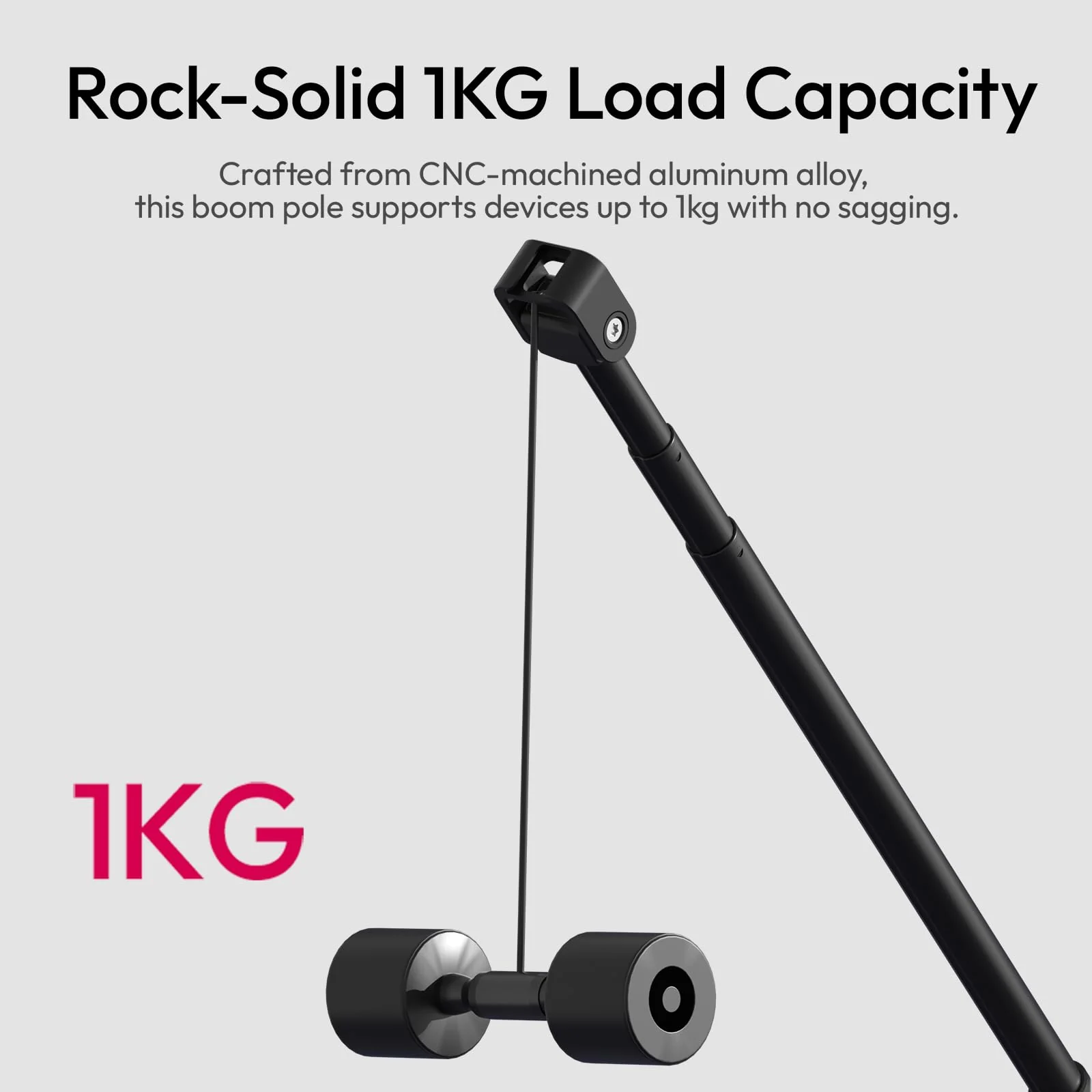 ULANZI ZJ08 Extendable Cold Shoe Mic Arm Pole with Built-in 3.5mm Audio Cable, 3 Section Aluminum Microphone Boom Pole for Cold Shoe Microphones, Angle Length Adjustable, 1KG Max Load - Image 5