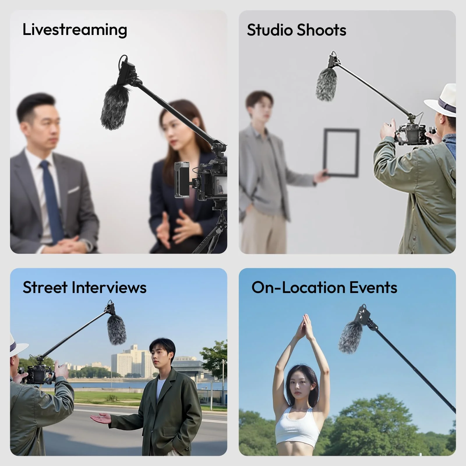 ULANZI ZJ08 Extendable Cold Shoe Mic Arm Pole with Built-in 3.5mm Audio Cable, 3 Section Aluminum Microphone Boom Pole for Cold Shoe Microphones, Angle Length Adjustable, 1KG Max Load - Image 8
