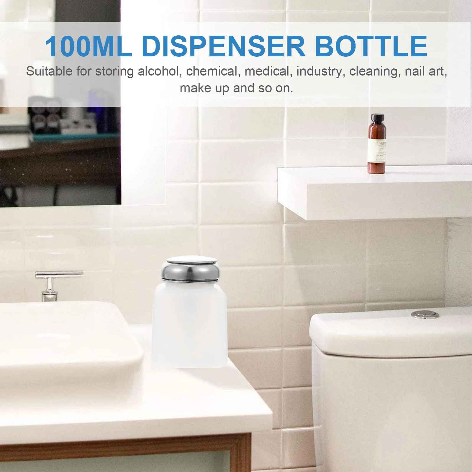 ULTECHNOVO 2 Pack Push Down Alcohol Dispenser Empty Lockable Antistatic Pump Bottles Square Plastic Bottles White 100ml 100 ml - Image 5