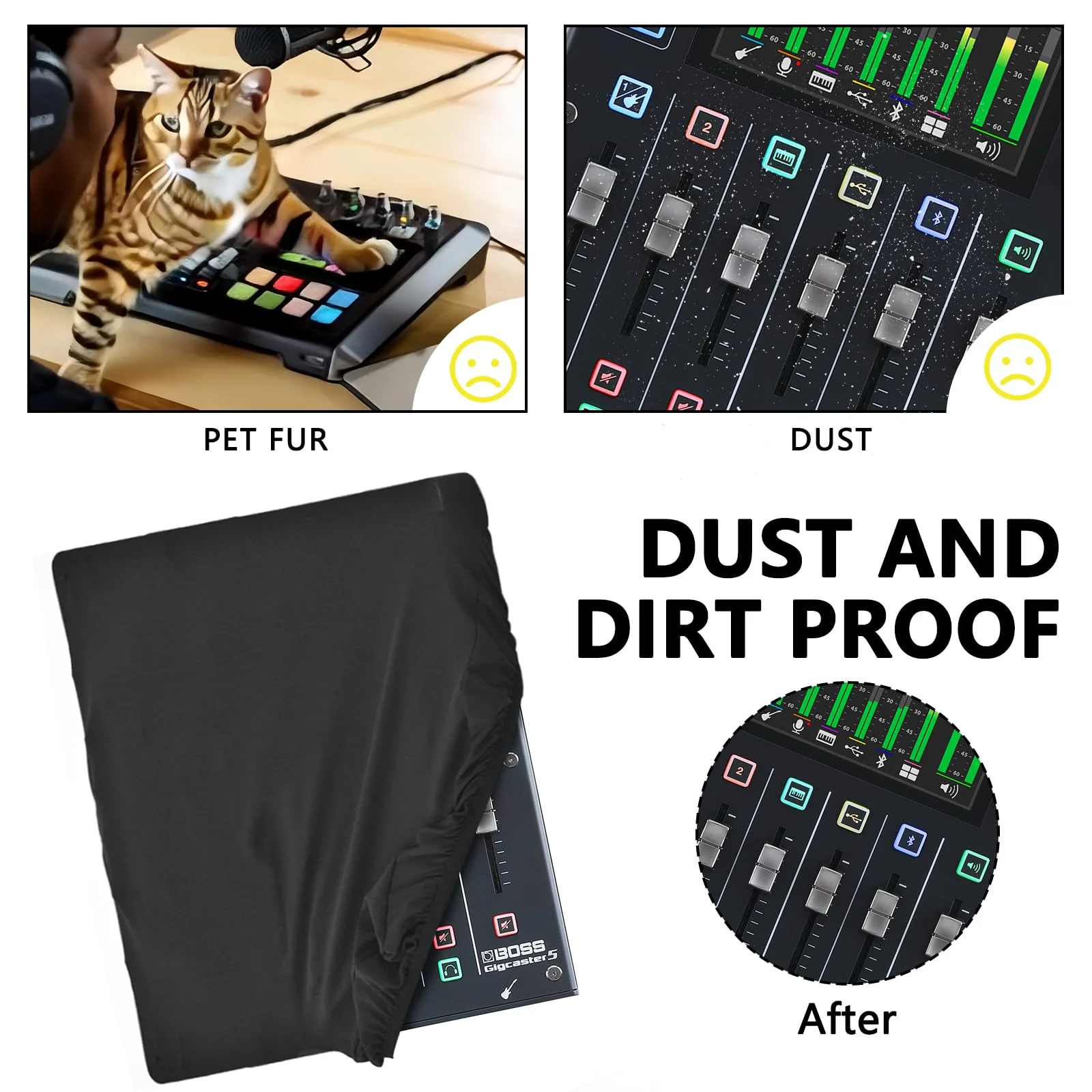 Ultimate Home Studio Mixer Cover - Stretchable Chinlon, Splash-Resistant, Dust & Pet Hair Protection, Compatible with Boss Gigcaster 5 Live Streaming Mixers - Image 4