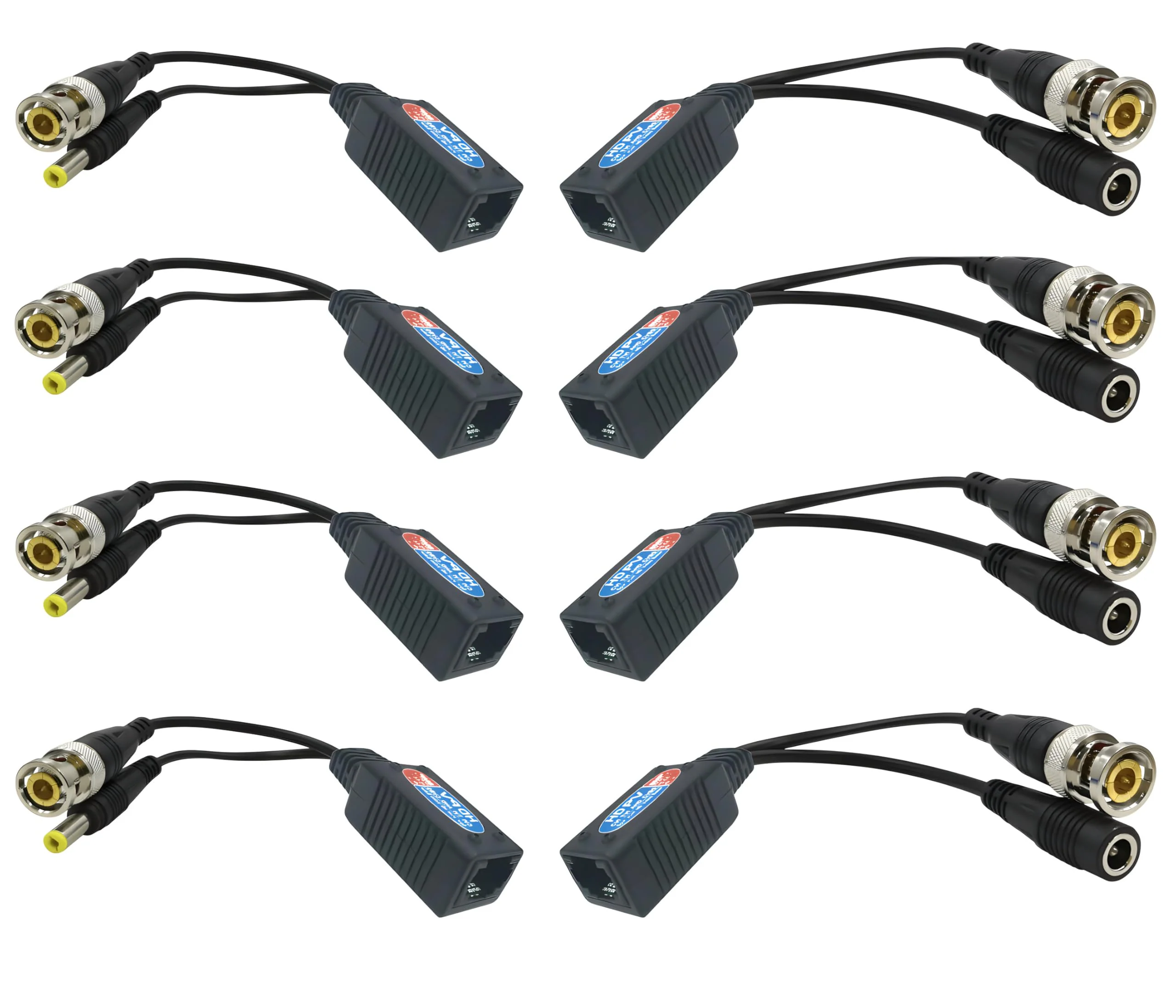 Ultra-Compact Video Balun 8-Pack | 4 Pairs Passive BNC to RJ45 Adapter | Power-Included CAT5 Converter | Enhanced 1080P-8MP Analog Surveillance Camera Ethernet Transceiver