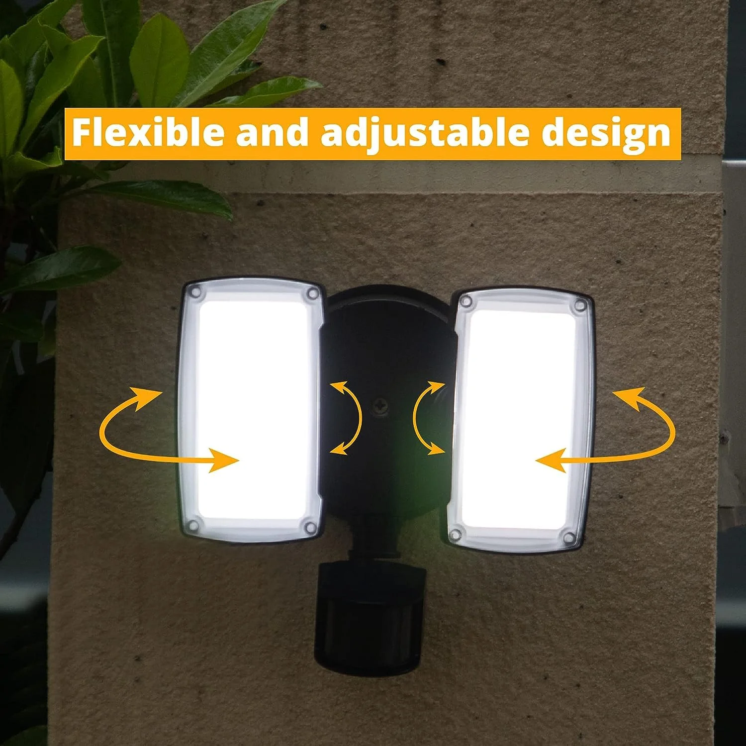 UME 19W LED Flood Light Motion Sensor Outdoor, 2 Adjustable Head, 2000LM, 5000K, IP65 Waterproof, Dusk to Dawn Security Light with Photocell for Exterior,Outside,Garage,House(Black) 1pack Black - Image 5