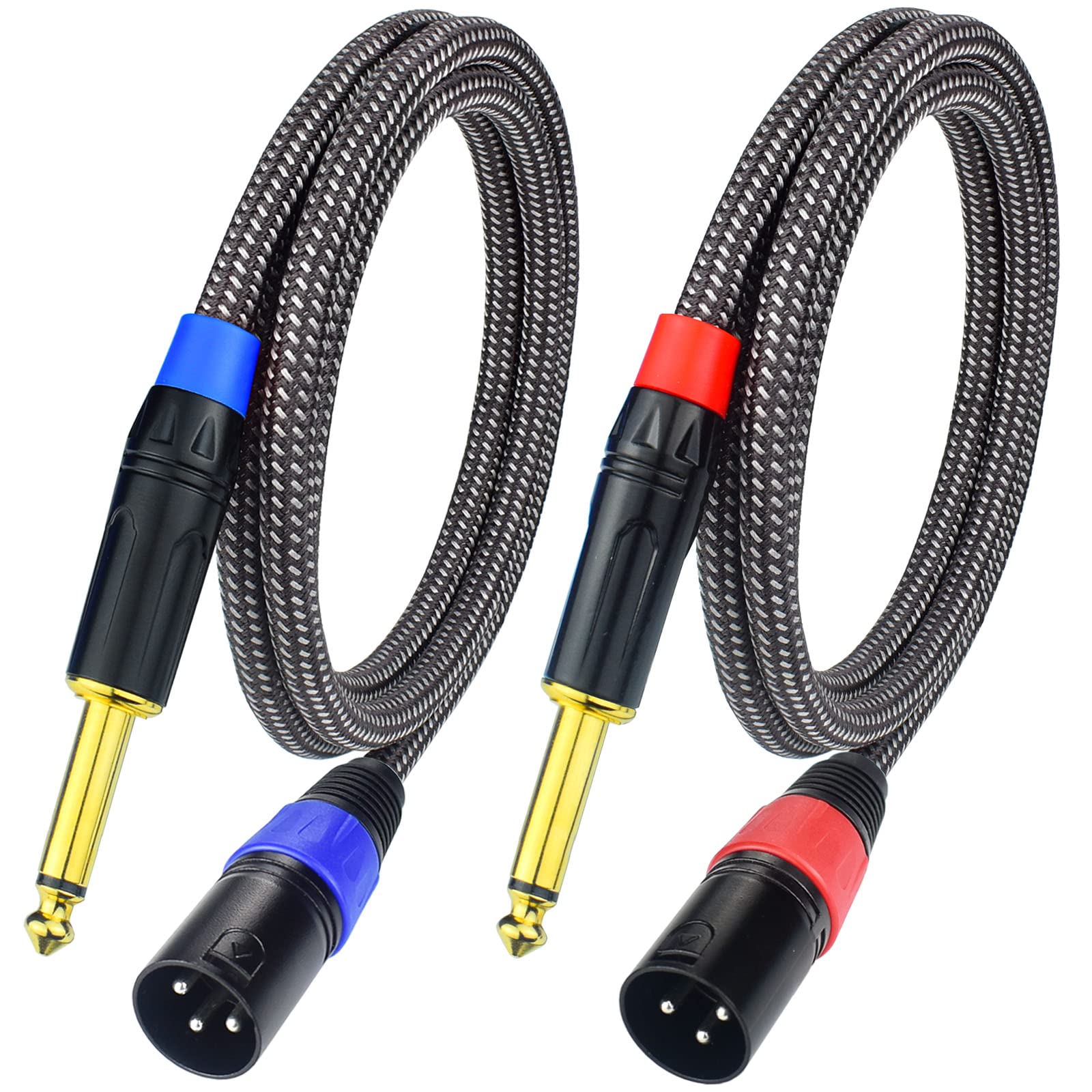 Unbalanced 1/4" TS Mono to XLR Male Microphone Cable, 3.3Feet 6.35mm Quarter inch to XLR Audio Patch Cord, Nylon Braided Heavy Duty, Copper Shielded Noise Free, for Speaker Mixer - 2Pack 3.3Feet, 2Pack