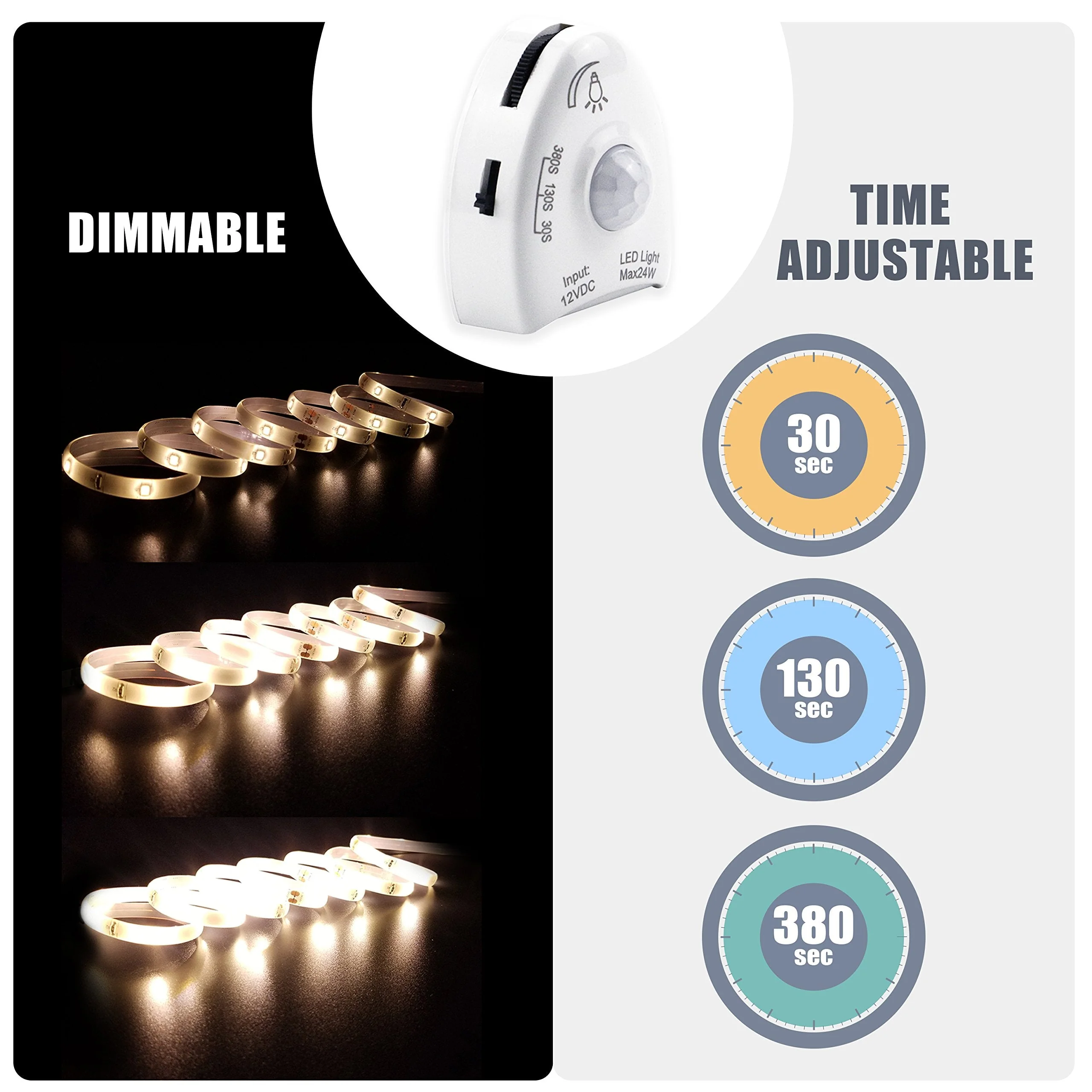 Under Bed Lights Motion Sensor, Motion Activated Bed Lighting,12V Power Adapter, Dimmable LED Strip Night Light for Bedroom,Stairs,Crib,Cabinet,Warm White -2 x 5FT -Dual Kit Dual (5FT x 2) - Image 3