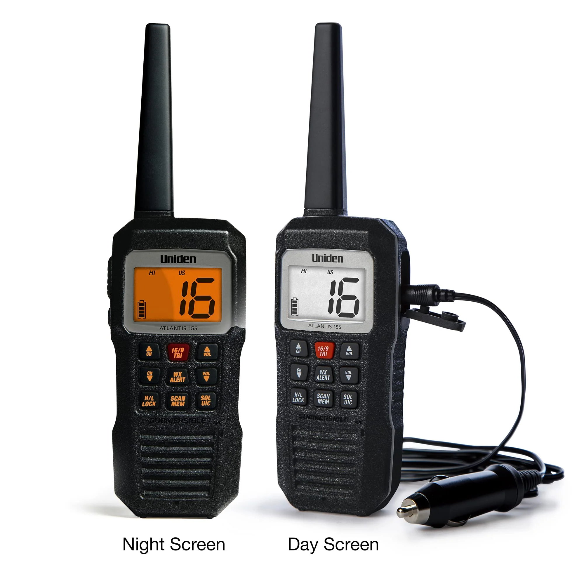 Uniden Atlantis 155 Handheld Two-Way VHF Marine Radio, Floating IPX8 Submersible Waterproof, Dual-Color Screen, All USA/International/Canadian Marine Channels, NOAA Weather Alert, 10 Hour Battery - Image 2