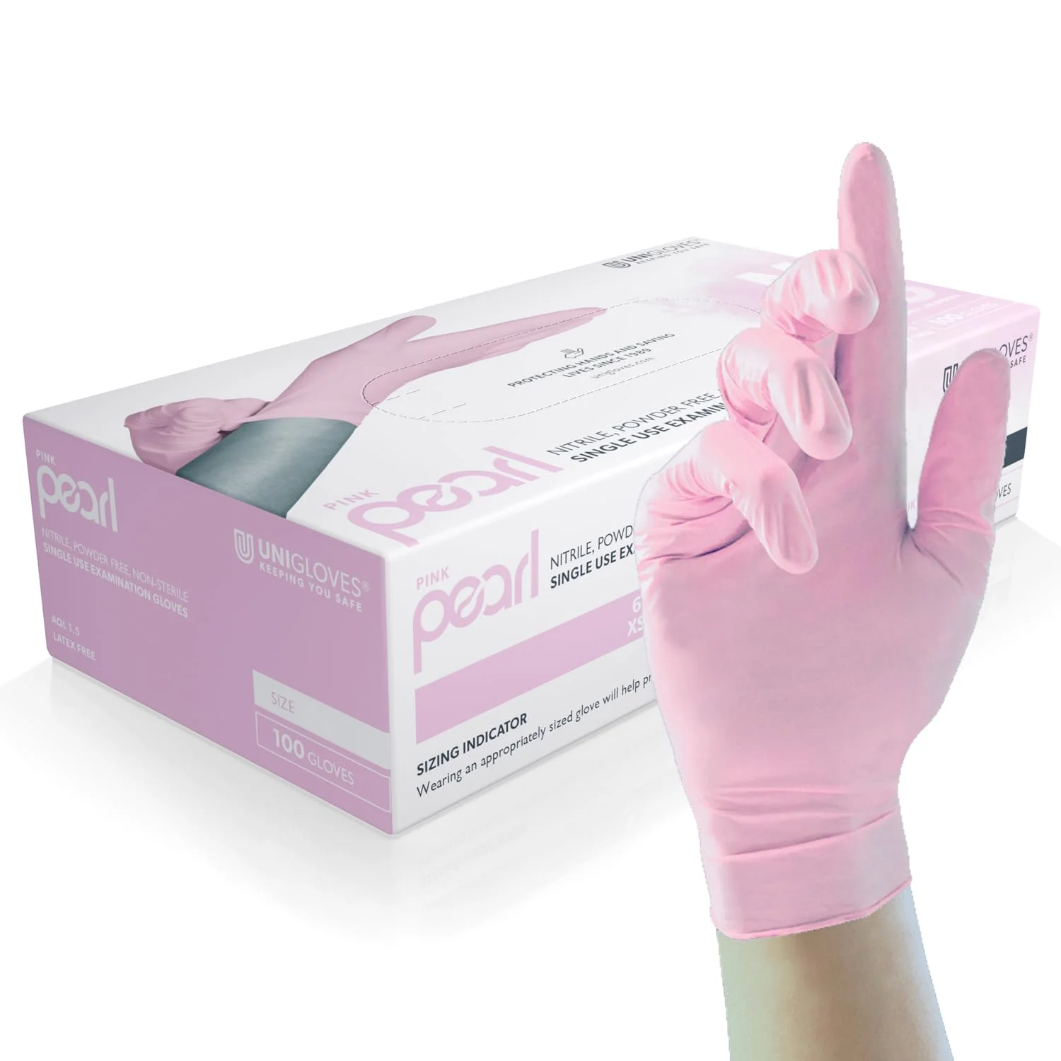 UNIGLOVES GP0051 Pink Pearl Powder Free Nitrile Gloves-Boxed x100, Extra Small Set of 100 XS