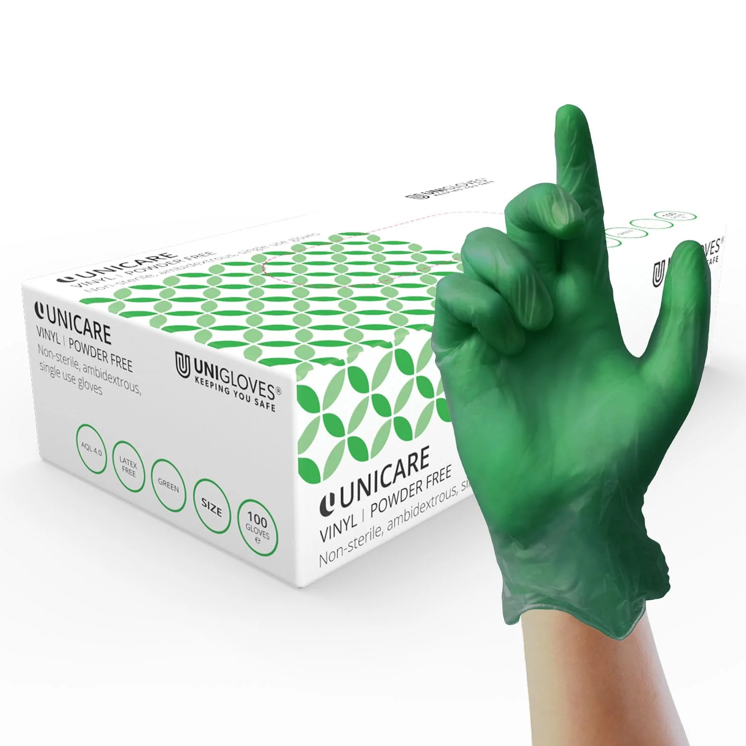 UNIGLOVES Soft Vinyl Disposable Gloves L Green