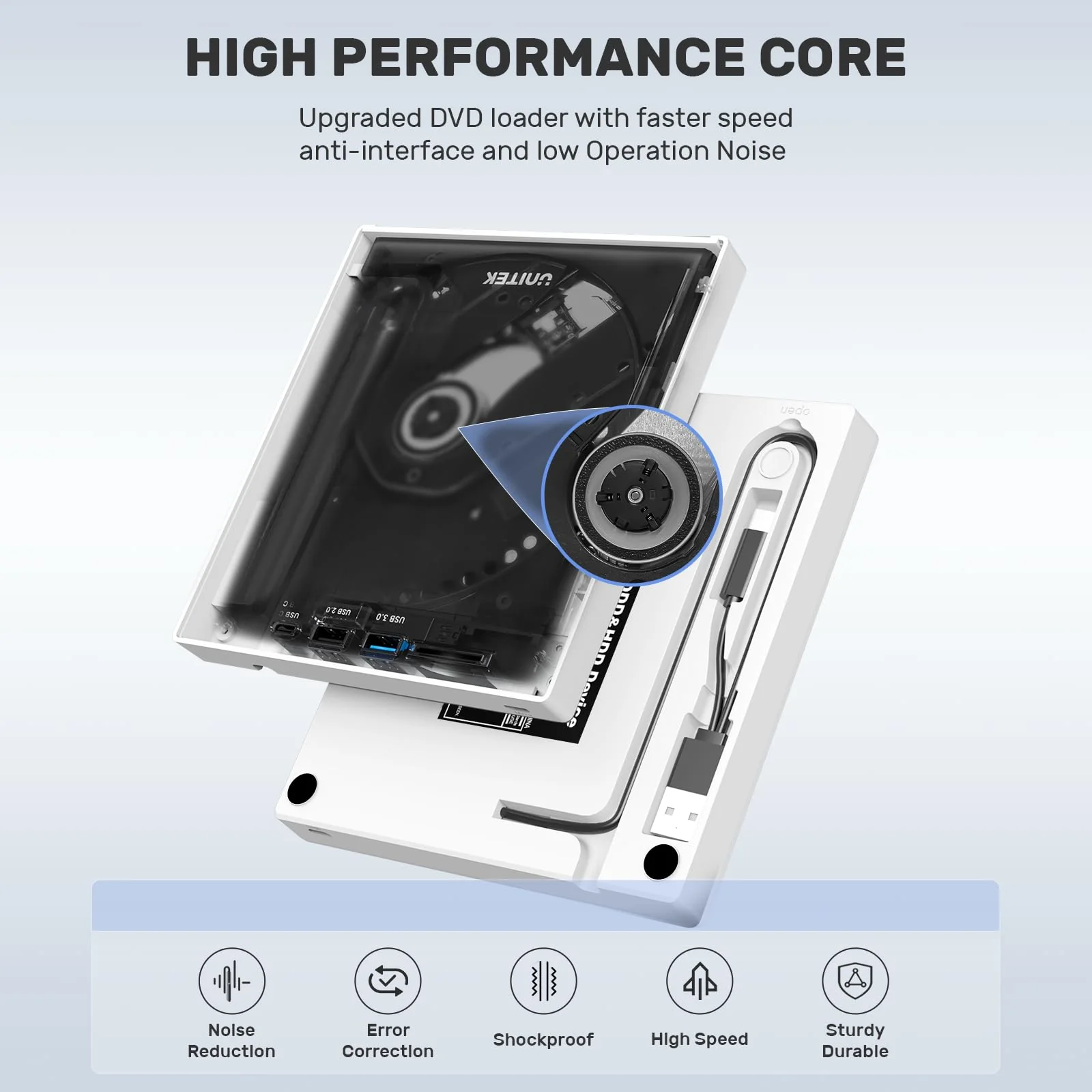 Unitek External CD/DVD Drive USB C Portable DVD Player with SD Card Slots 3 USB Ports CD ROM Burner External Disk Drive Optical Compatible with Laptop Desktop Mac Windows 11/10/8/7 Linux 5-IN-1 WHITE - Image 6