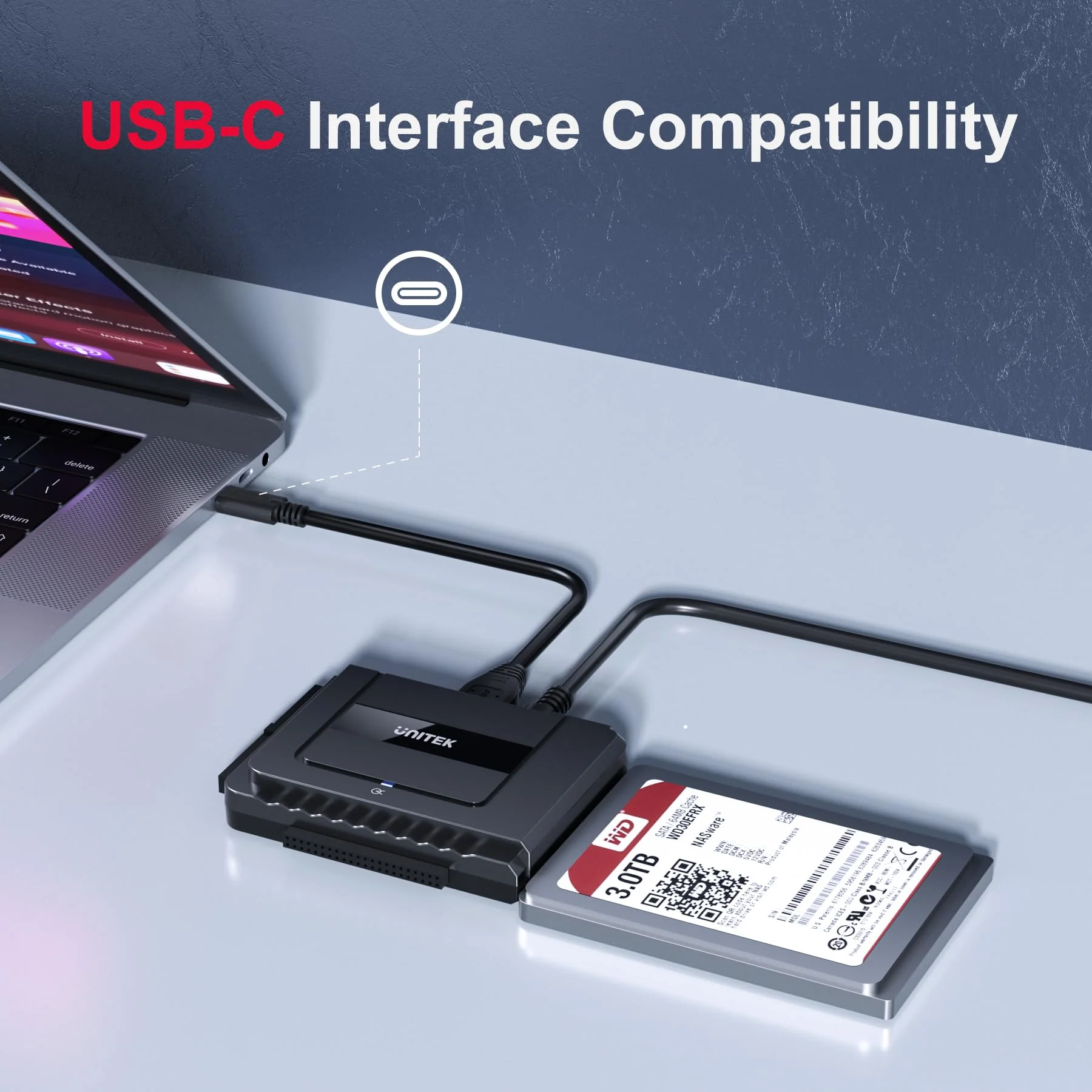 Unitek USB C to SATA 6Gbps IDE Adapter External Hard Drive Adapter Converter Kit for Universal 2.5/3.5 inch HDD/SSD Hard Drive Disk, DVD-ROM/CD-ROM/CD-RW, with USB A Connector & 12V/2A Power Adapter USB C 6Gbps SATA & 5 Gbps IDE - Image 4