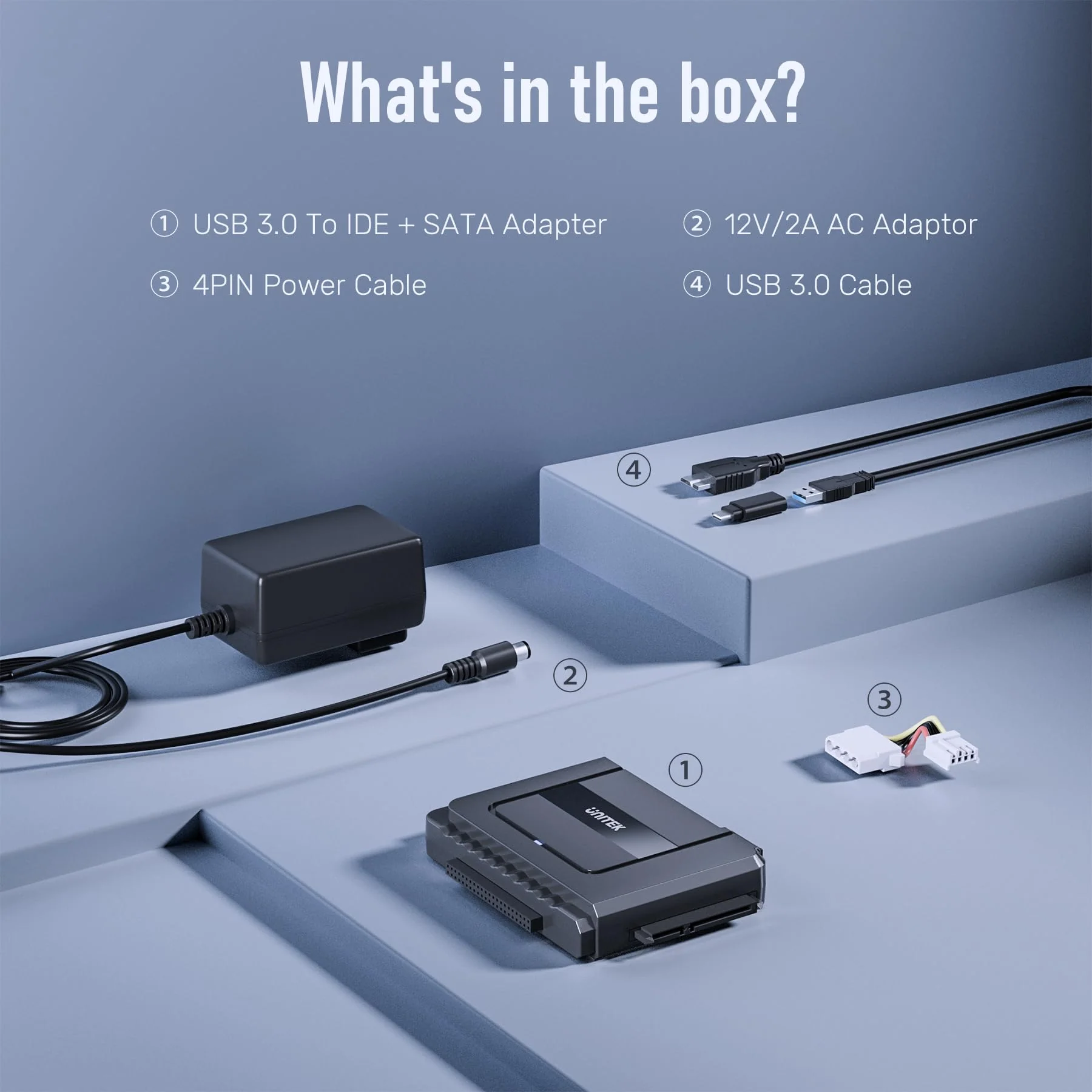 Unitek USB C to SATA IDE Adapter - External Hard Drive Adapter Converter Kit for Universal 2.5/3.5 inch HDD/SSD Hard Drive Disk, DVD-ROM/CD-ROM/CD-RW, with USB A Connector & 12V/2A Power Adapter - Image 7