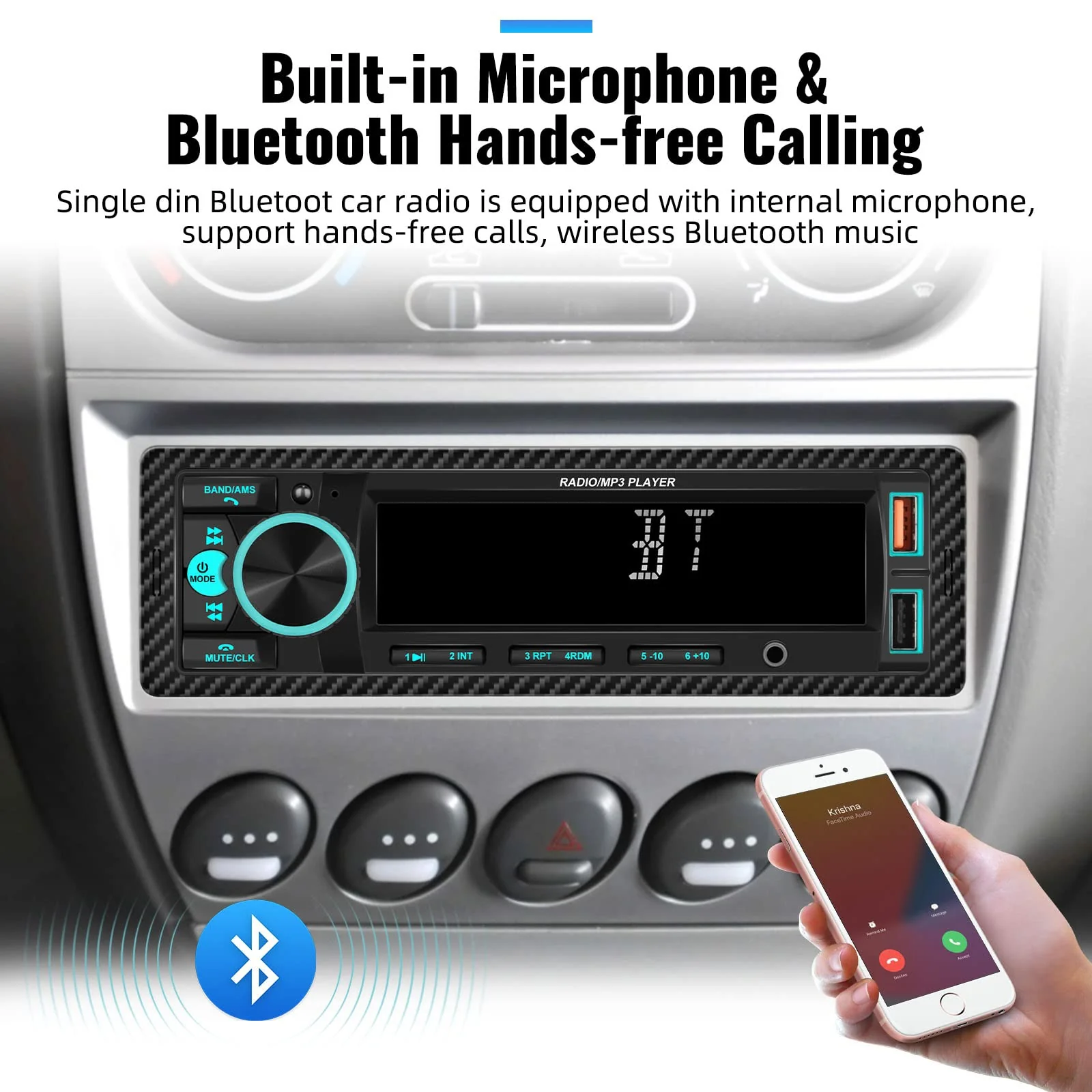 UNITOPSCI Single Din Bluetooth Multimedia Car Stereo Radio Bluetooth Hands-Free Calling Audio Receiver FM Radio Car MP3 Player AUX in/Dual USB Port Digital Media, Fast Charging LCD Digital Radio 1 Din MP3 Player - Image 2