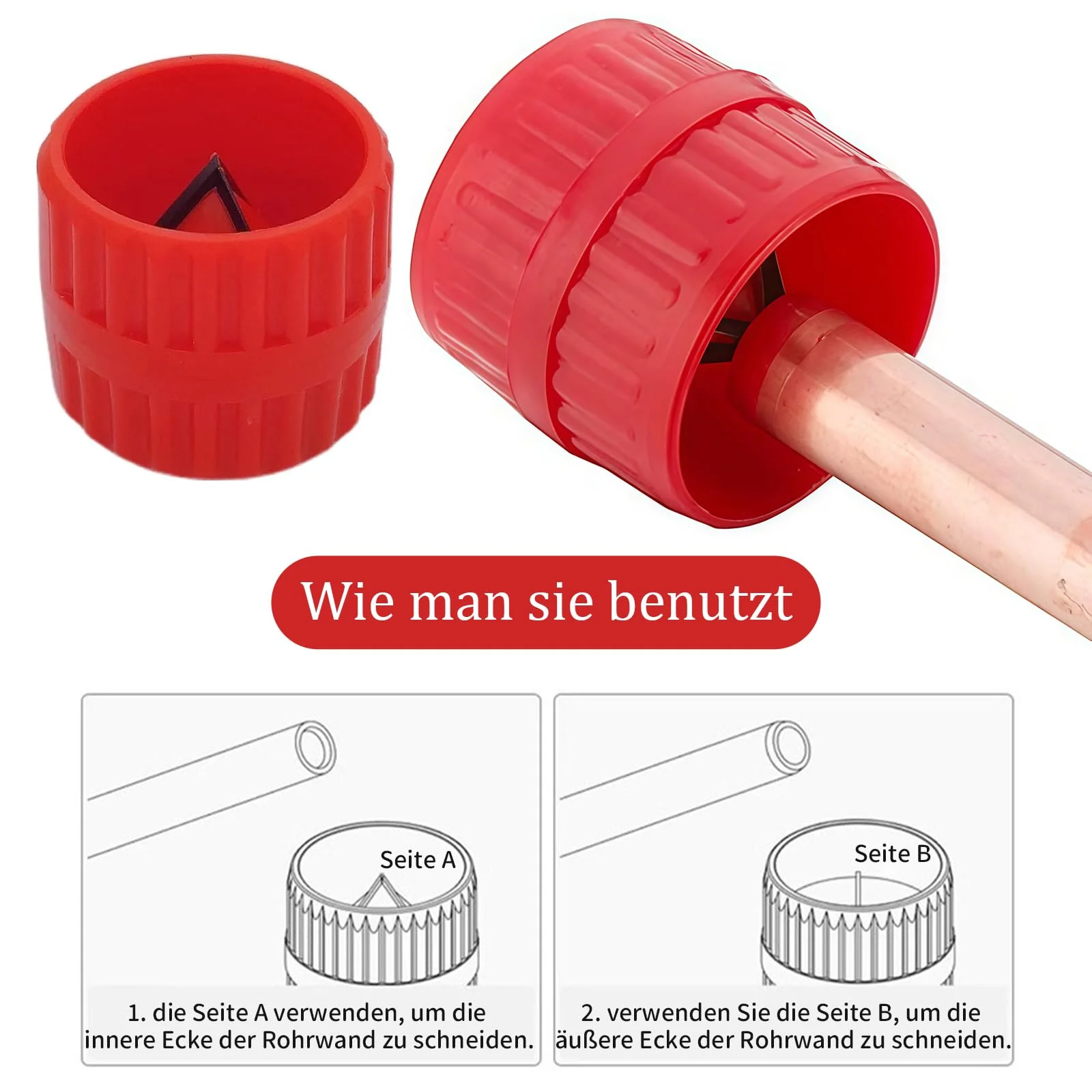 Universal 2-in-1 Copper Pipe Deburring Tool Deburring Tool Plastic Copper Pipe for Cleaning Work Indoor and Outdoor Pipe, 5-38 mm, Red (Pack of 1) - Image 5