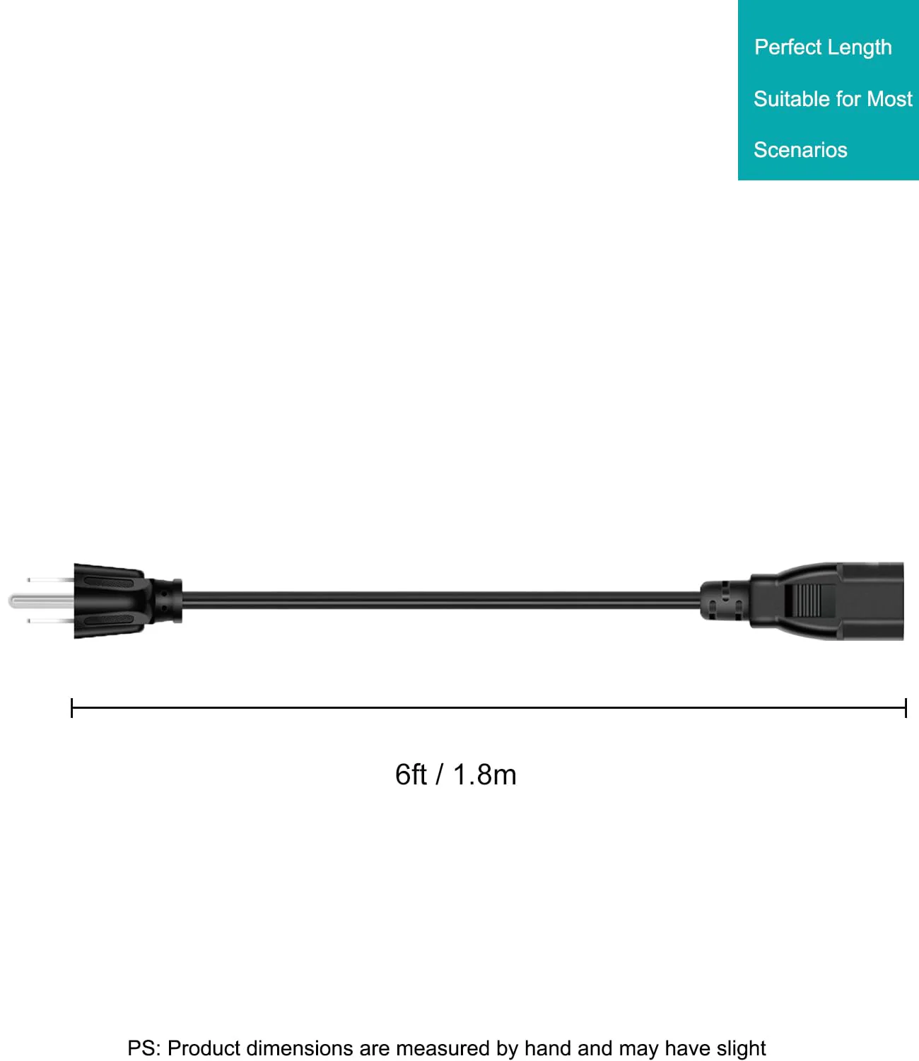 Universal 3-Prong AC Power Cable for Computer, TV, Monitor & More, 6 Feet (1.82 Meters), Black - Image 6