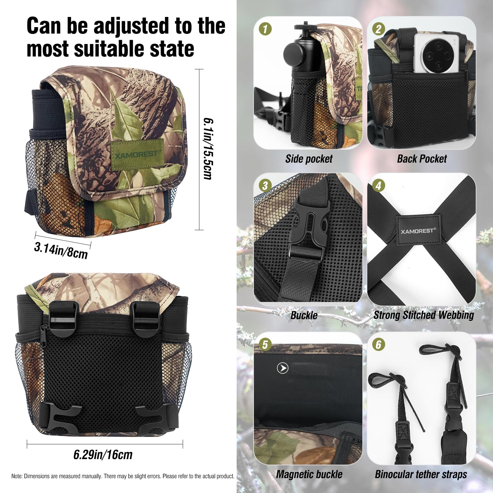 Universal Binocular Case, Binocular Harness for Hunting Case with Adjustable Shoulder Straps 2 Mesh Pockets for Hiking, Hunting, Backpacking, Outdoor Travel GREEN - Image 3
