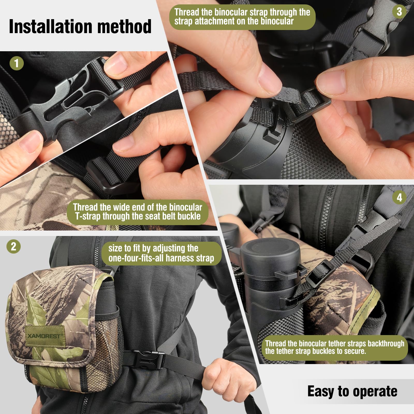 Universal Binocular Case, Binocular Harness for Hunting Case with Adjustable Shoulder Straps 2 Mesh Pockets for Hiking, Hunting, Backpacking, Outdoor Travel GREEN - Image 4