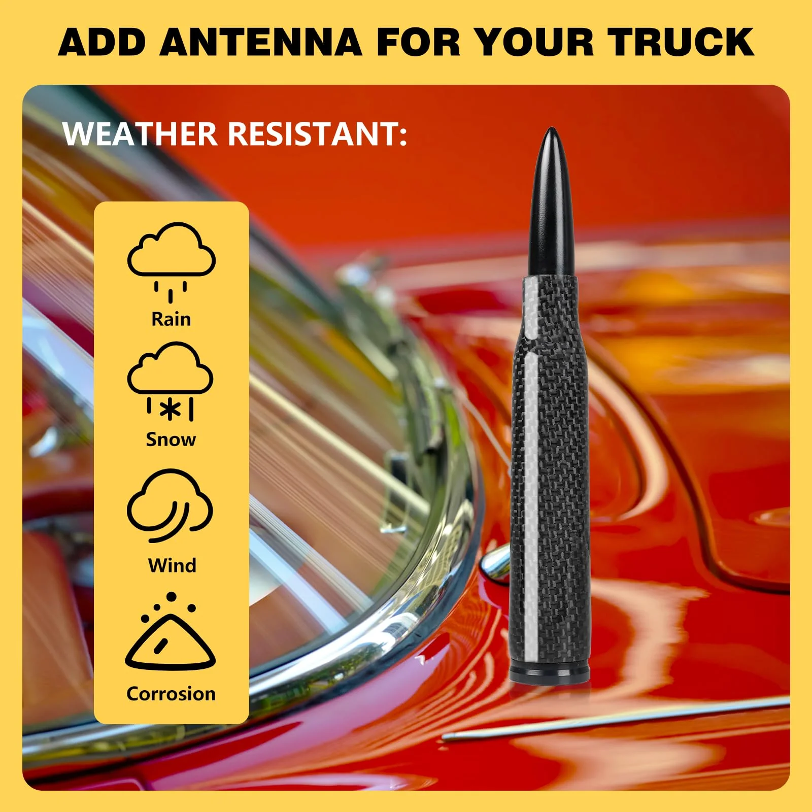 Universal Carbon Fiber 50 Cal Bullet Short Truck Antenna Fits for All Chevy GMC Ford Jeep Dodge Toyota 5.5" AM/FM Radio Antenna for All Truck Car Accessories(Black+Carbon Fiber) Black+Carbon Fiber - Image 4