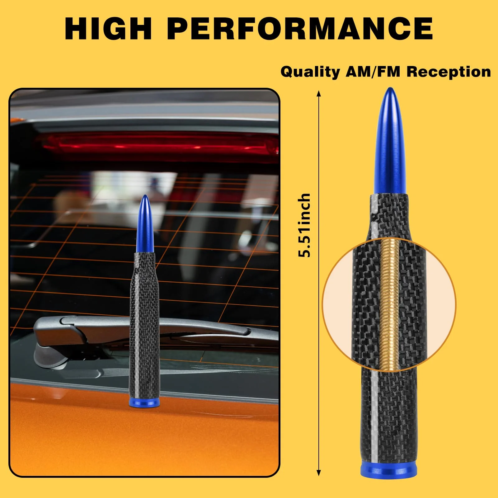 Universal Carbon Fiber 50 Cal Bullet Short Truck Antenna Fits for All Chevy GMC Ford Jeep Dodge Toyota 5.5" AM/FM Radio Antenna for All Truck Car Accessories(Black+Carbon Fiber) Black+Carbon Fiber - Image 5