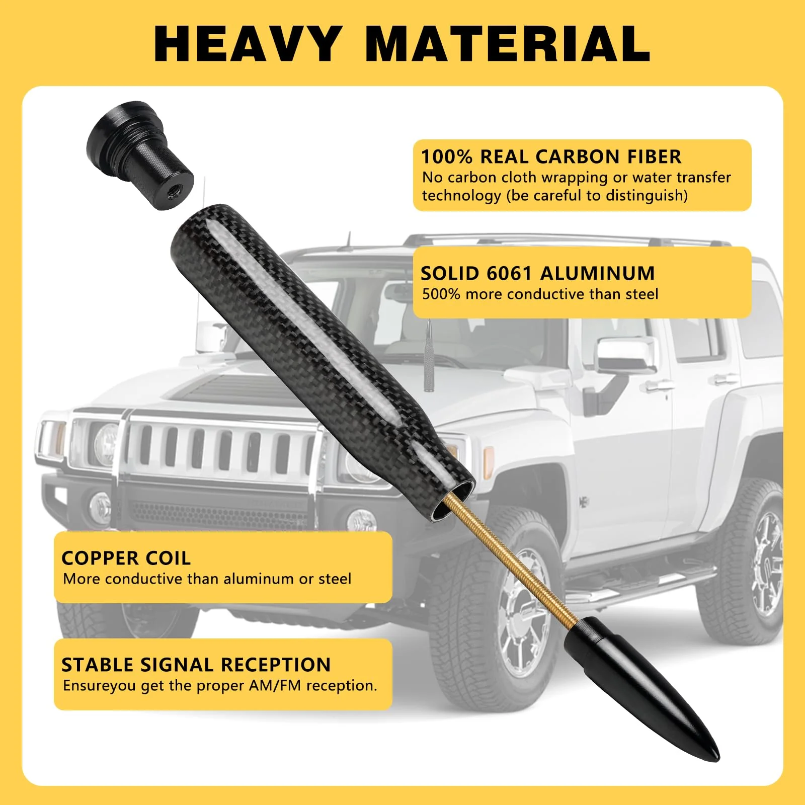 Universal Carbon Fiber 50 Cal Bullet Short Truck Antenna Fits for All Chevy GMC Ford Jeep Dodge Toyota 5.5" AM/FM Radio Antenna for All Truck Car Accessories(Blue+Carbon Fiber) Blue+Carbon Fiber - Image 3