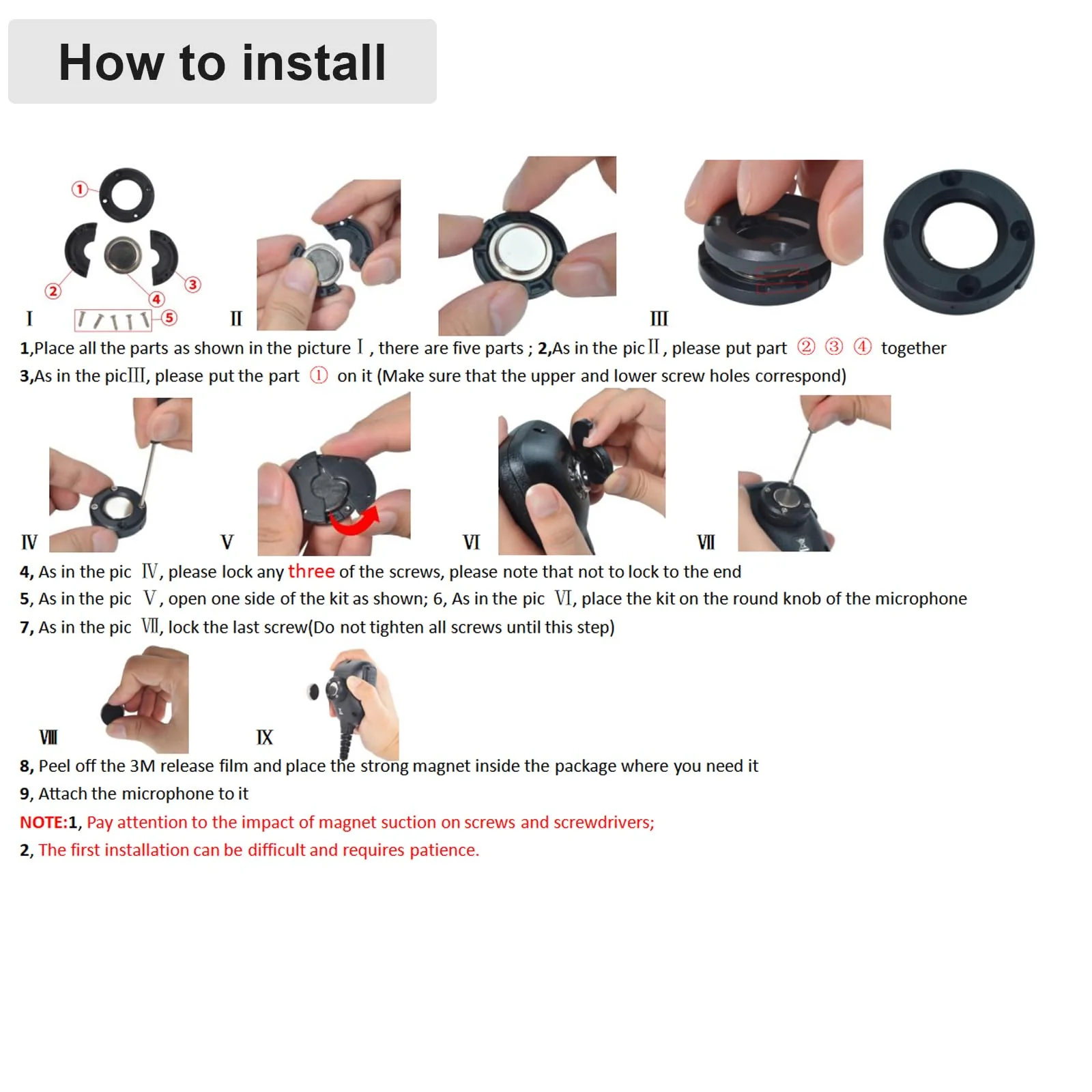 Universal CB Mircophone Magnetic Kit, Round Knob Mobile Radio Speaker Mic Magnet Holder Mount for Motorola HLN9073B CDM1250 CDM750 Kenwood TK768G TK868G TM471A (Black) Black - Image 2