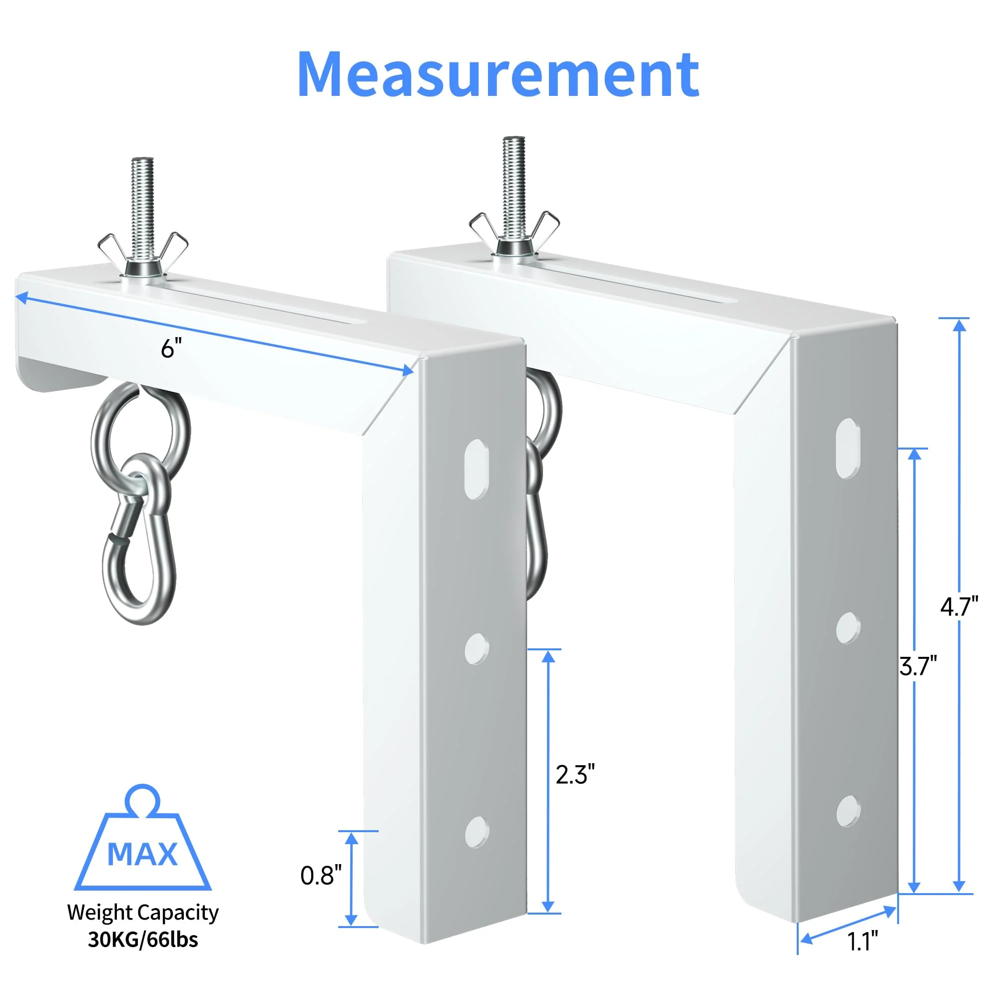 Universal Projector Screen Wall Mount L-Brackets Hanging Ceiling Mount, 6 inch Adjustable Extension with Hook for Home Projector and Movie Screens, Hold up to 66 lbs, White PRL003W - Image 6