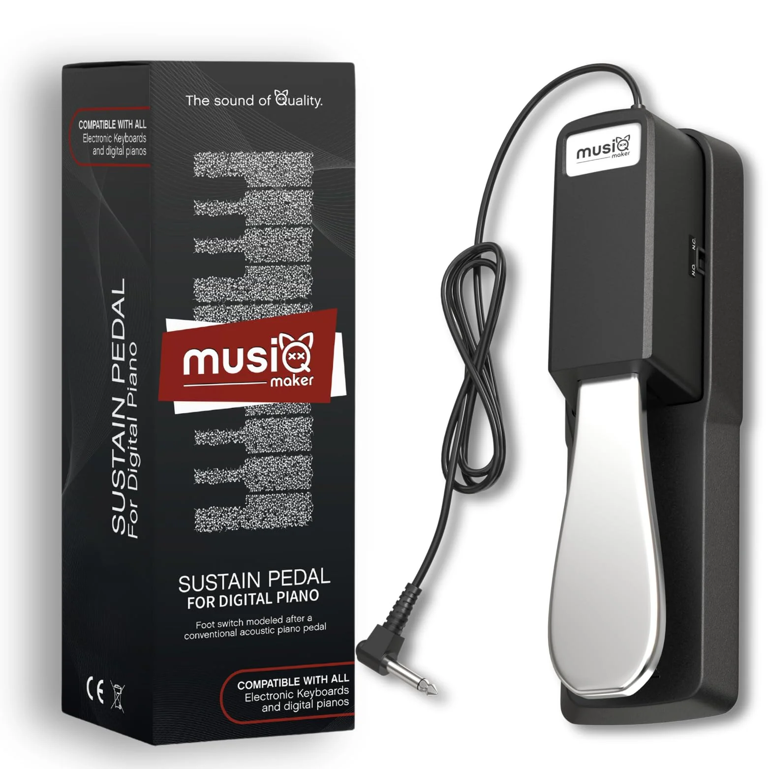 Universal Sustain Pedal for Digital Piano & Electronic Keyboard, Anti-slip Foot Pedal with Polarity Switch