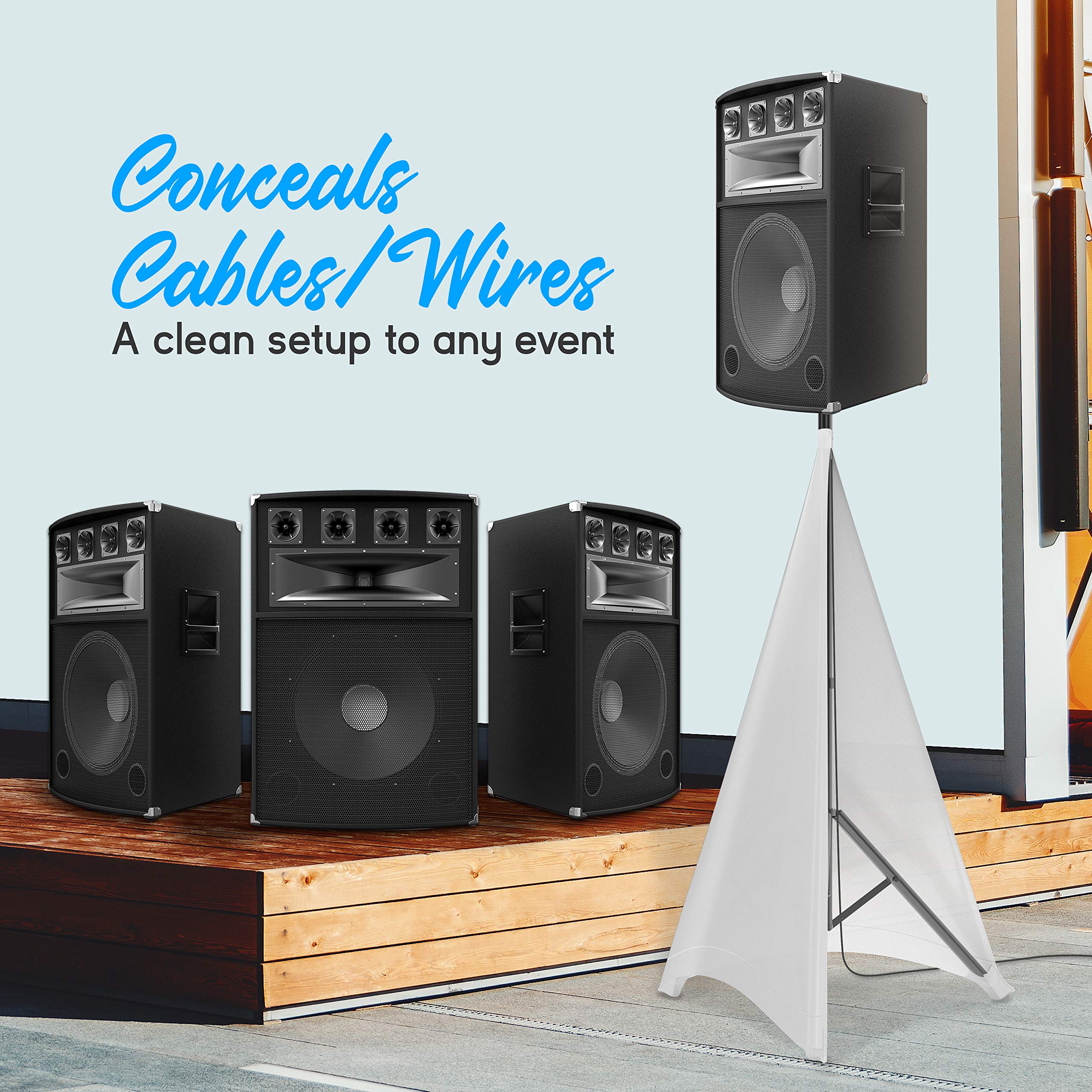 Universal Tripod Scrim-Double Sided DJ Speaker/Light Skirt Cover w/Velcro Straps, Bag, Made from Stretchable Lycra Spandex, Fit Stands Up to 75” x 43 PSCRIMW2 (White) White 2-Sided - Image 3