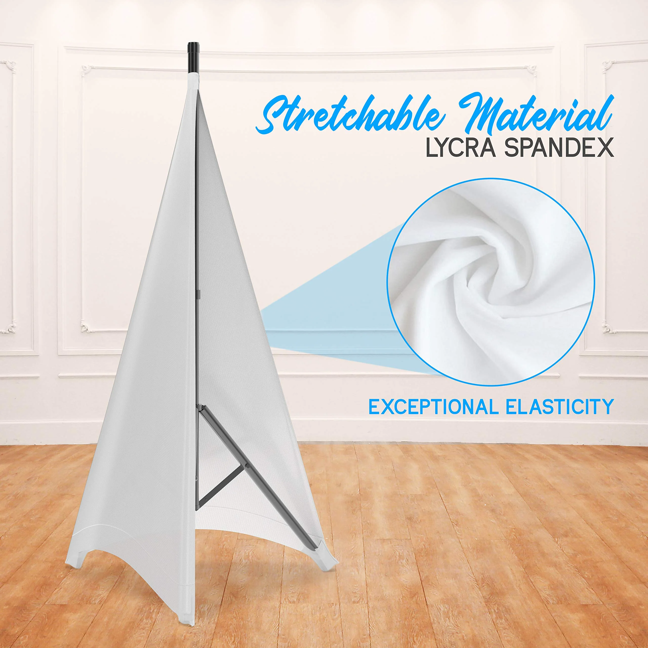 Universal Tripod Scrim-Double Sided DJ Speaker/Light Skirt Cover w/Velcro Straps, Bag, Made from Stretchable Lycra Spandex, Fit Stands Up to 75” x 43 PSCRIMW2 (White) White 2-Sided - Image 5