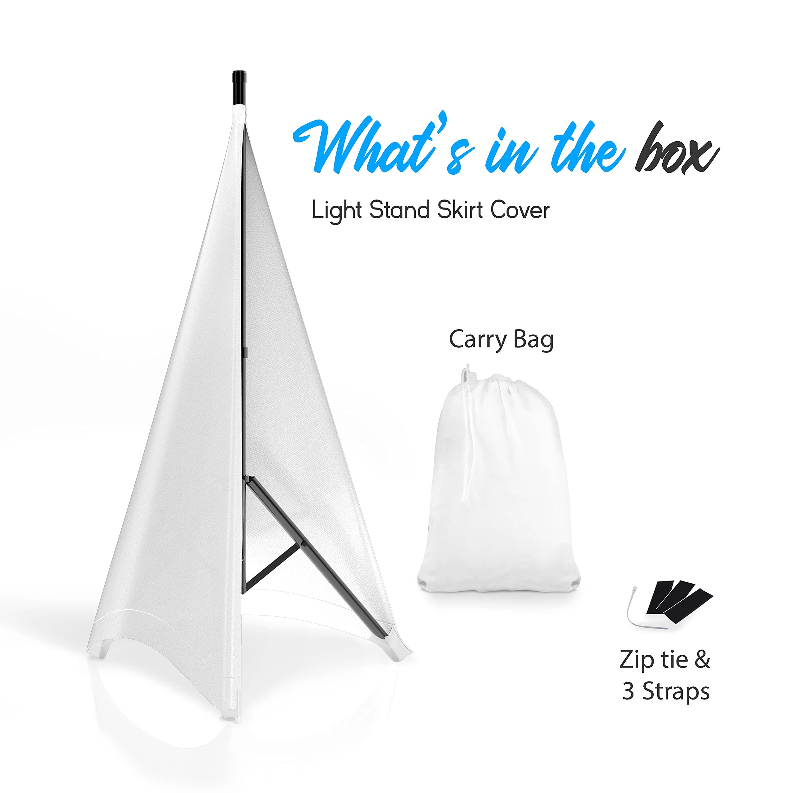 Universal Tripod Scrim-Double Sided DJ Speaker/Light Skirt Cover w/Velcro Straps, Bag, Made from Stretchable Lycra Spandex, Fit Stands Up to 75” x 43 PSCRIMW2 (White) White 2-Sided - Image 7