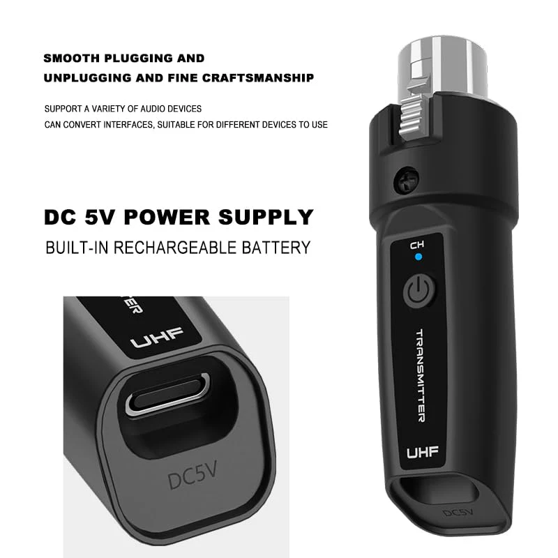 Upgrade 2.4GHZ Wireless XLR Transmitter and Receiver, Built-in Rechargeable Lithium Battery for Dynamic Microphone,Audio Mixer,Electric Guitar Bass (1 Receive + 2transmit) 1 receive + 2transmit - Image 4
