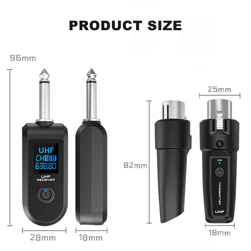 Upgrade 2.4GHZ Wireless XLR Transmitter and Receiver, Built-in Rechargeable Lithium Battery for Dynamic Microphone,Audio Mixer,Electric Guitar Bass (1 Receive + 2transmit) 1 receive + 2transmit - Image 9