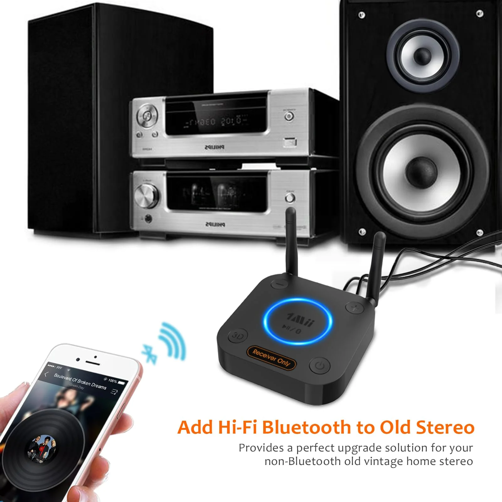 [Upgraded] 1Mii B06Pro Long Range Bluetooth Receiver, HiFi Wireless Audio Adapter, Bluetooth 5.3 Receiver with 3D Surround aptX HD Low Latency Optical RCA AUX 3.5mm Coaxial for Home Stereo System B06Pro Black - Image 3