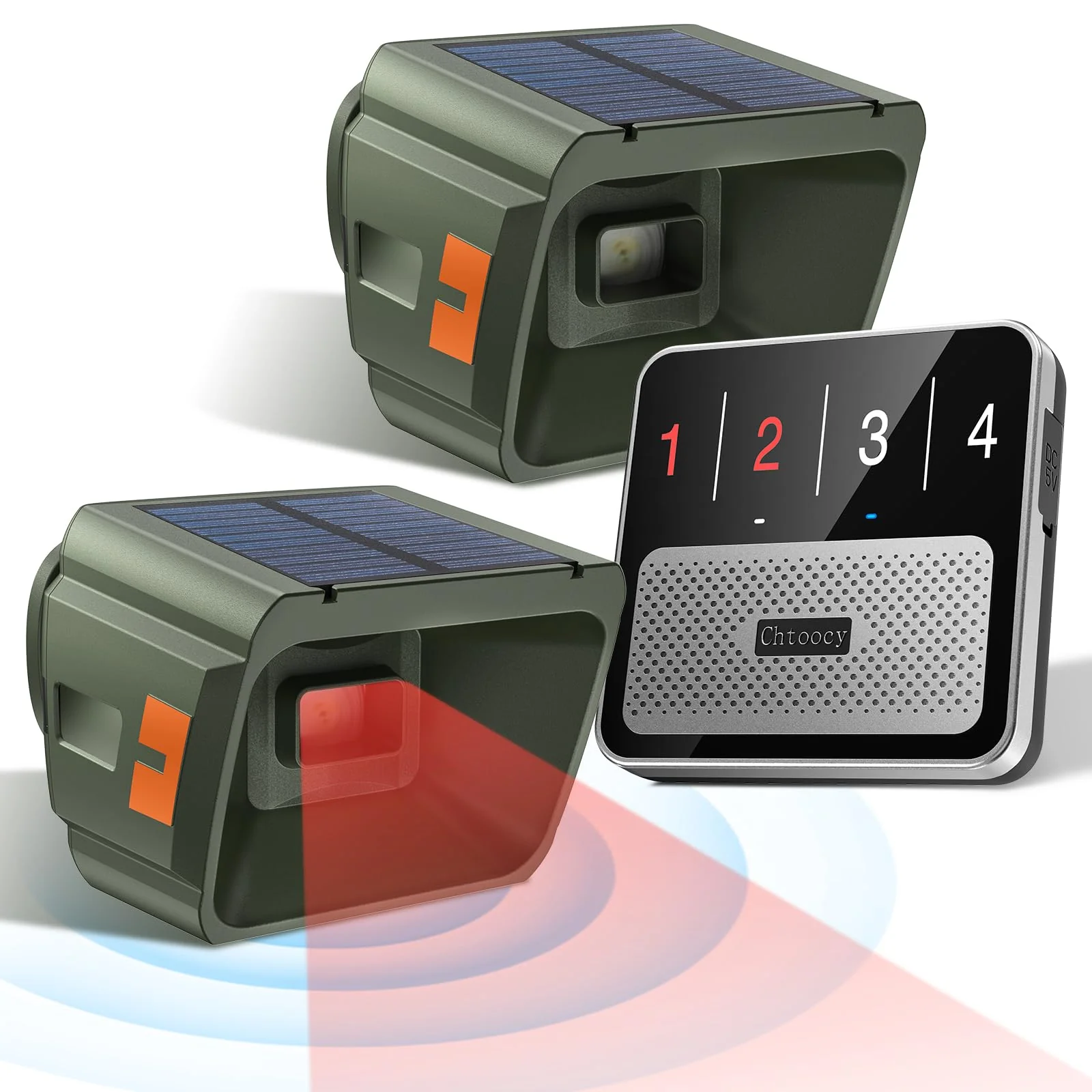 Upgraded Driveway Alarm, Radar + IR Dual Detection, 1/2 Mile Long Range Wireless Driveway Alarm, 3 Sensitivity Levels, Solar Power, Waterproof Motion Sensor for Protect Outdoor Property House 2 Sensors & 1 Receiver