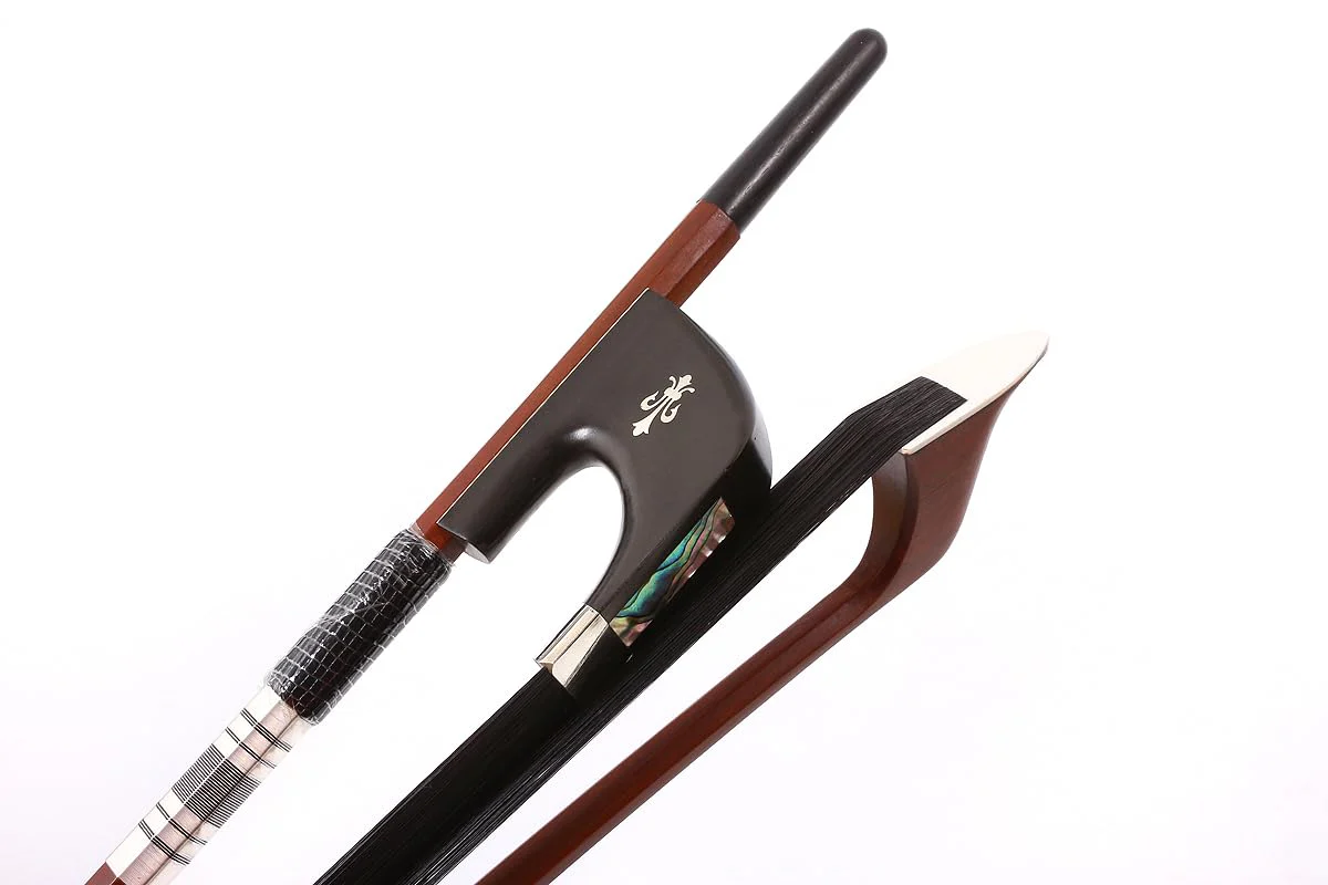 Upright Double Bass German Bow 3/4 size Powerful Sound Black Natural Mongolia Horse Hair Brazilwood stick Well balance Ebony frog Nice shell inlay(black hair) black hair - Image 7