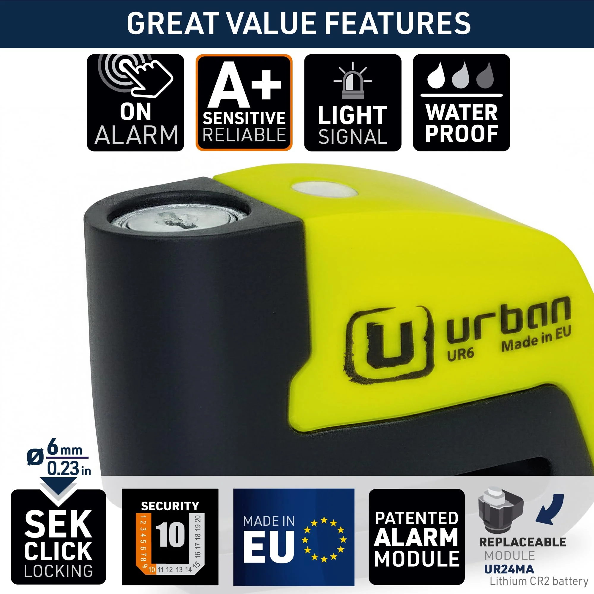 URBAN UR6 Hi-Tech Motorcycle Disc Lock with Smart Alarm | Best Value | 120dB, LED, Warning, A+ Sensitivity, Truly Waterproof, Long-Life CR2 Battery, Carried Locked, Bike Anti Theft Wheel Brake Locks Other - Image 7