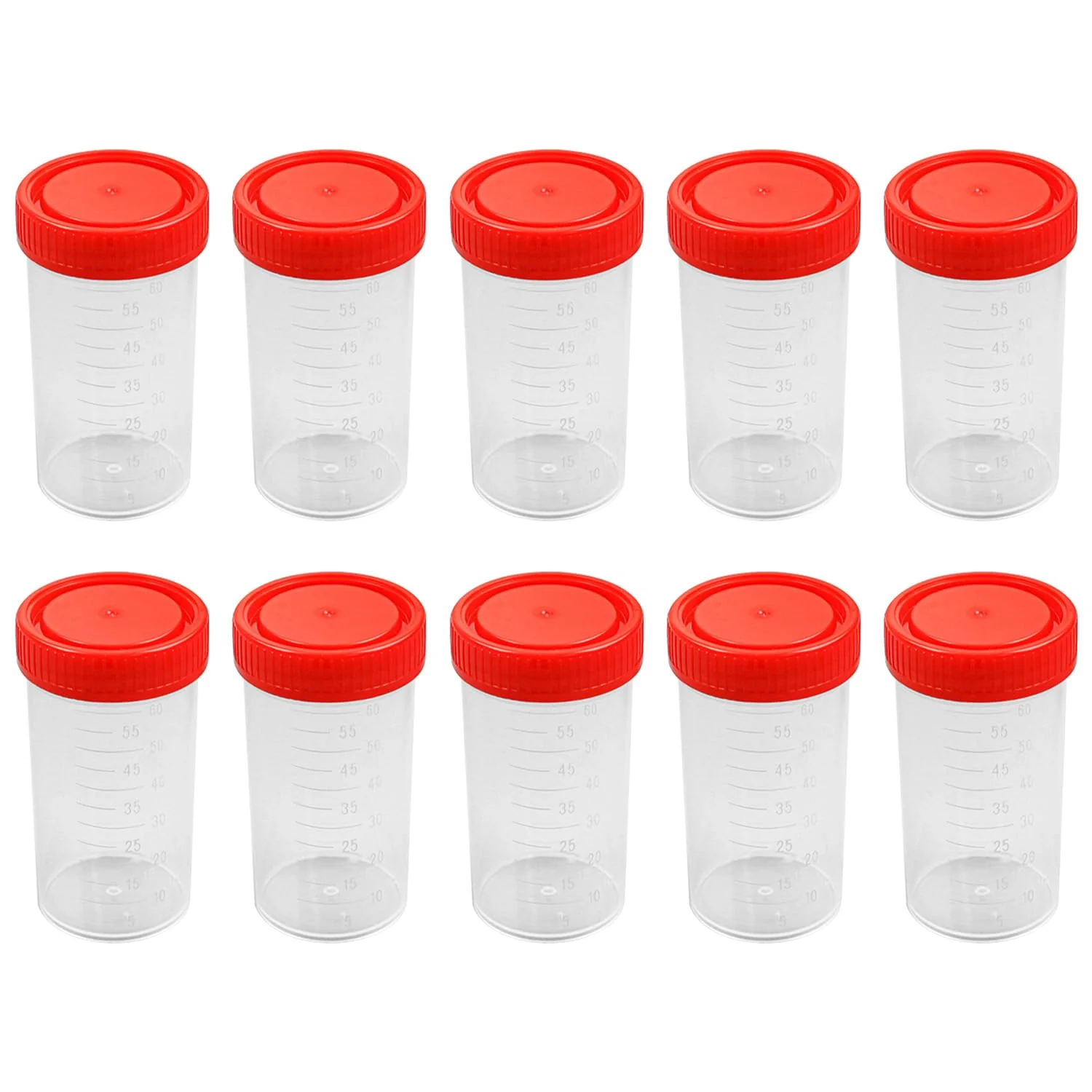 Urine Cup Sample Cup, Pack of 10 Rin Cups with Screw Lid Sample Cup, 60 ml Urine Sample Cup, Screw-On Lid Container, Urine Sample Cup, for Experiments, Storage 10Stück red