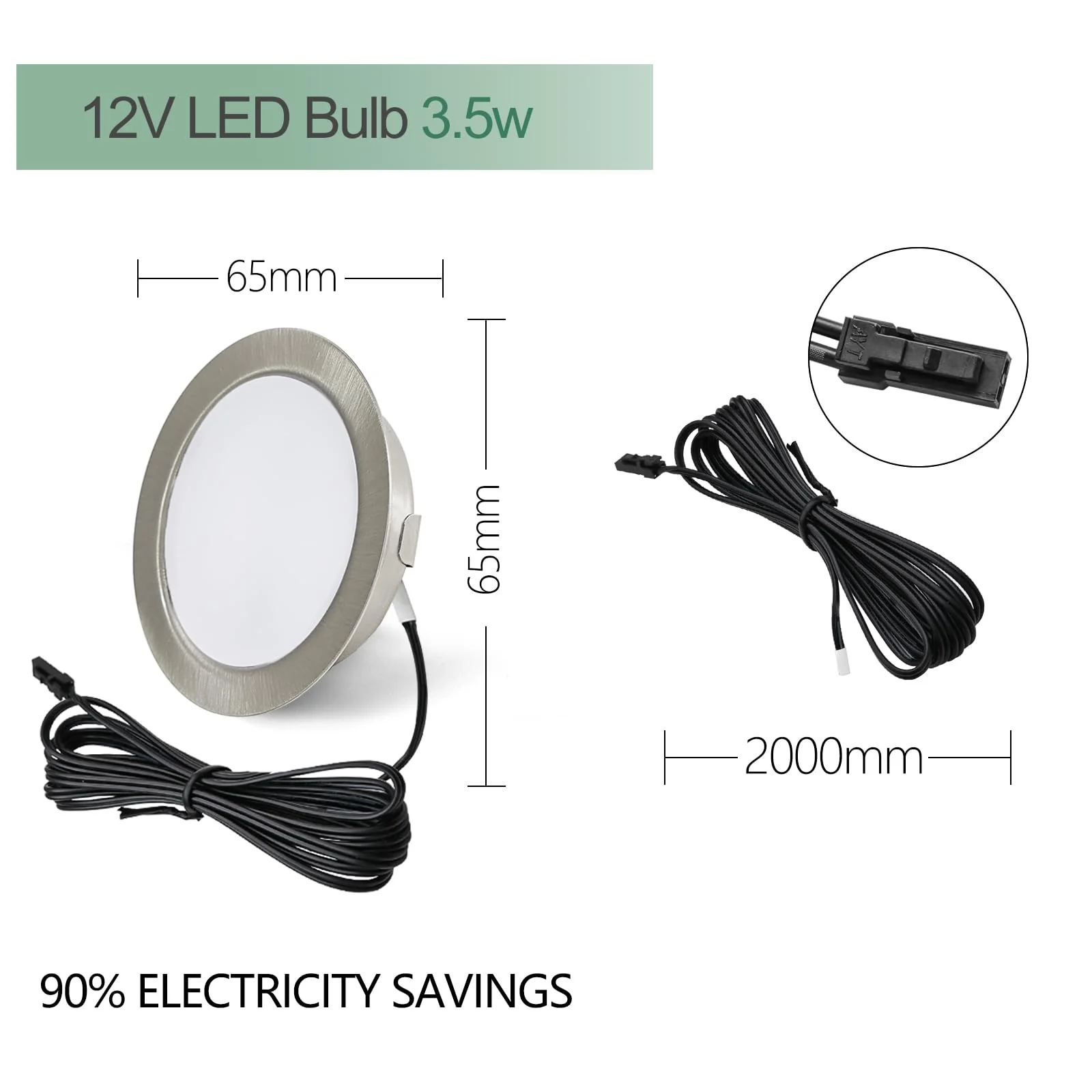 URing Set of 3 LED Recessed Spotlights 12 V 3000 K Warm White 3.5 W, Flat 12 V 300 LM Bore Hole 55-58 mm and 15 mm, Dimmable Furniture Recessed Spotlights, LED Spot 12 V with 2 m Cable, Nickel 3000K WarmweiĆ - Image 5