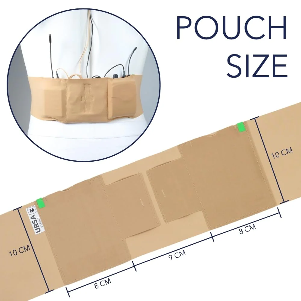 URSA Double Pouch Waist Strap - Ultra Slim, Breathable & Stretchy Microphone Transmitter Straps. Compatible with Most Transmitter/Receivers (Beige, Medium Waist) Beige - Image 2