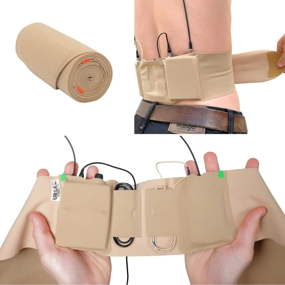 URSA Double Pouch Waist Strap - Ultra Slim, Breathable & Stretchy Microphone Transmitter Straps. Compatible with Most Transmitter/Receivers (Beige, Medium Waist) Beige - Image 3