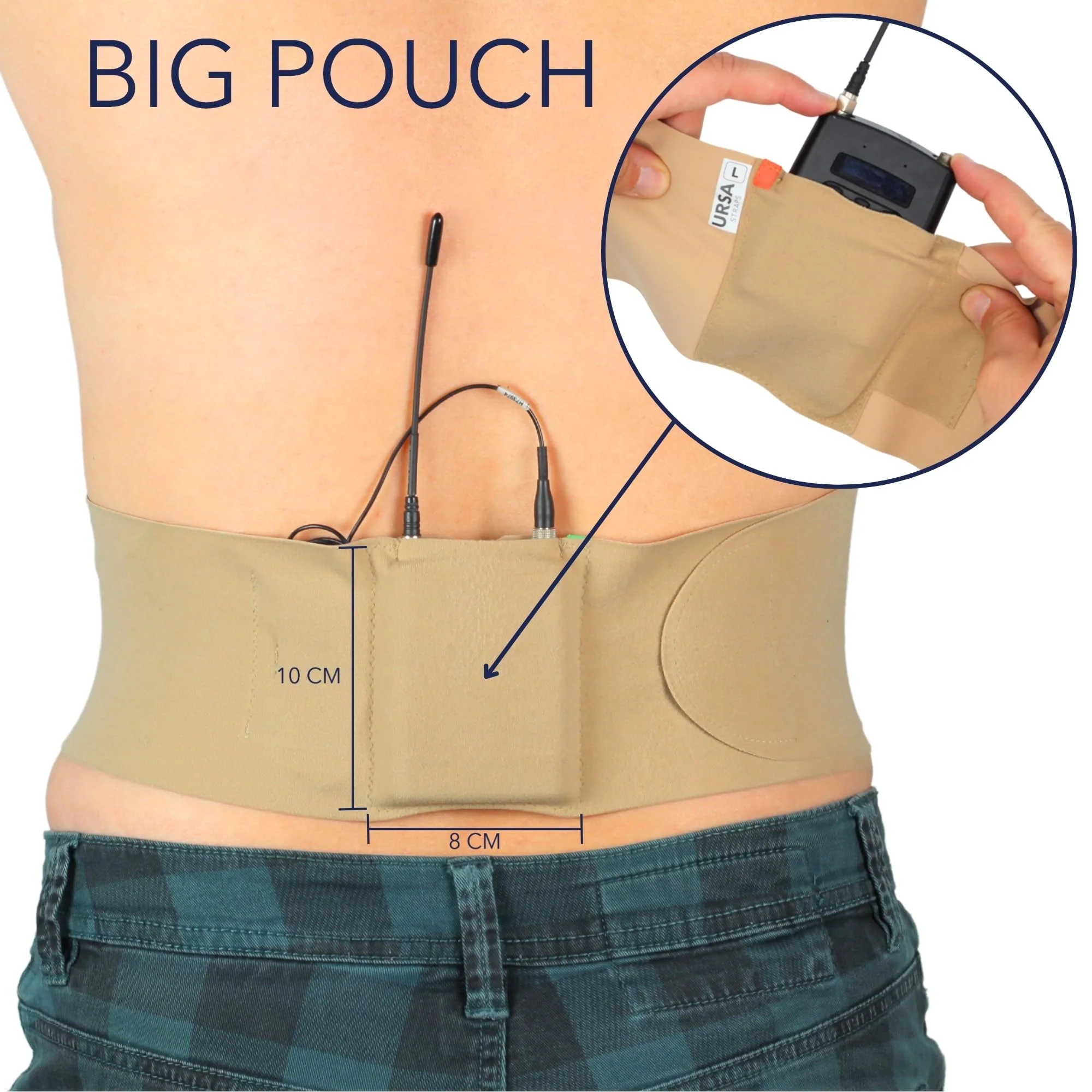 URSA Waist Strap - Ultra Slim, Breathable & Stretchy Microphone Transmitter Straps. Compatible with Most Transmitter/Receivers (Brown, Medium Waist - Big Pouch) - Image 7