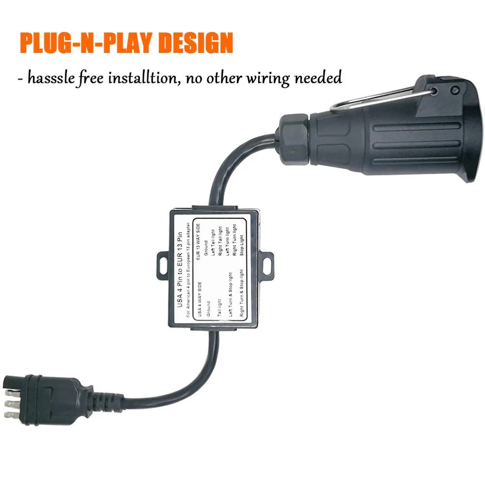US Vehicle 4-Way Flat Adapter to European 13-Pin Round Plug Trailer Light Converter - Plug and Play Design 4 PIN TO 13 PIN - Image 2