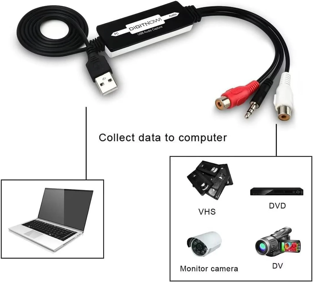 USB 2.0 Audio Capture Card for Vinyl Records, Audio Grabber for Cassette Tapes to Digital MP3 Converter with Stereo RCA/3.5mm Music Interface, Support Mac & Windows 7/8/10/XP/Vista - Image 3