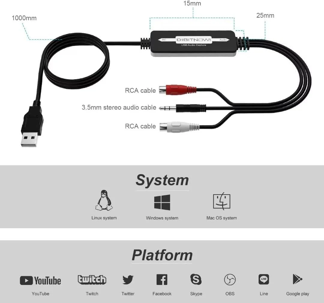 USB 2.0 Audio Capture Card for Vinyl Records, Audio Grabber for Cassette Tapes to Digital MP3 Converter with Stereo RCA/3.5mm Music Interface, Support Mac & Windows 7/8/10/XP/Vista - Image 5
