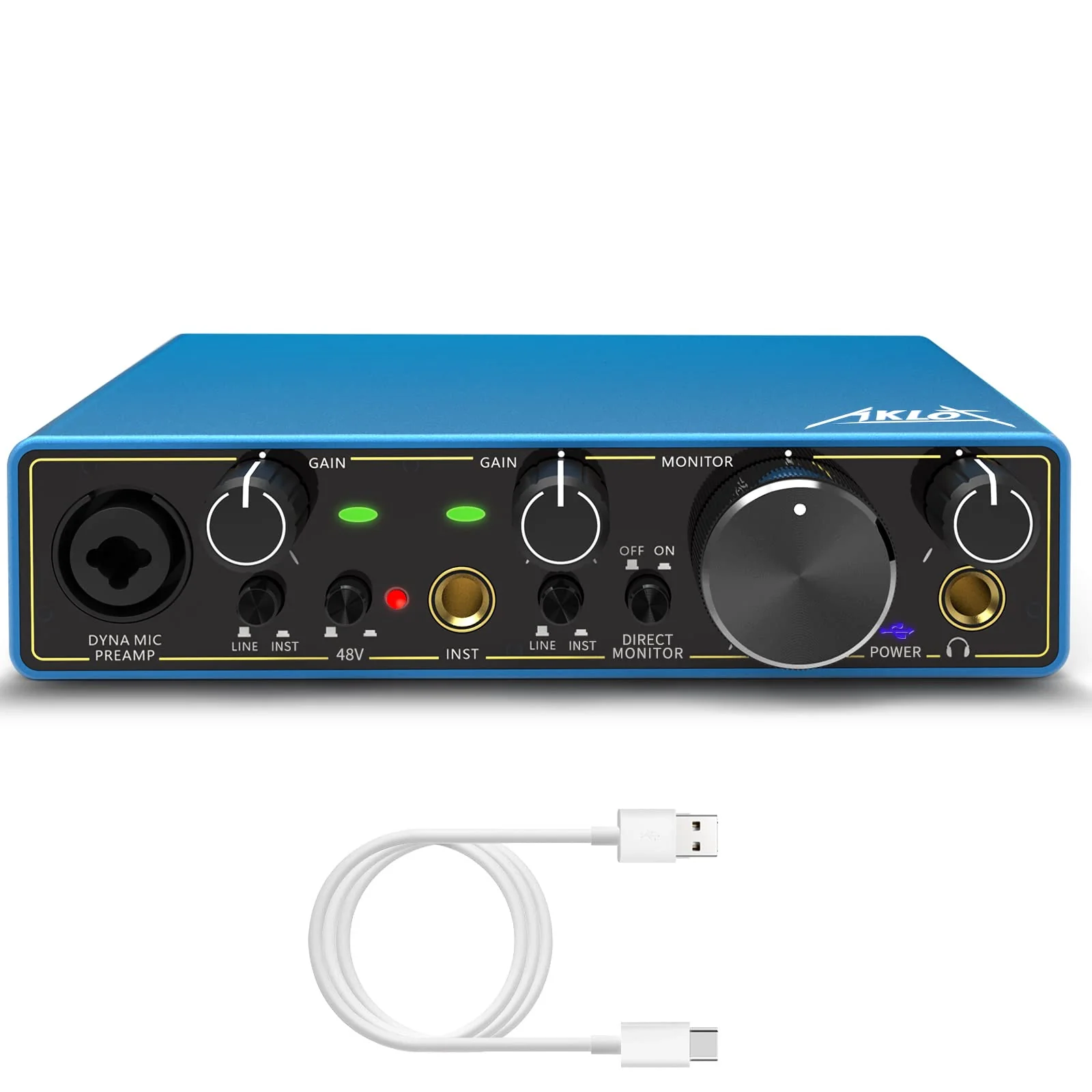 USB Audio Interface, AKLOT Xrl Audio Interfaces, for the Guitarist, Vocalist, Podcaster or Producer, 24-bit/192 kHz High-Fidelity, Studio Quality Recording, 2 In 2 Out Audio Interfaces for PC/Win/Mac 2In-2Out Blue